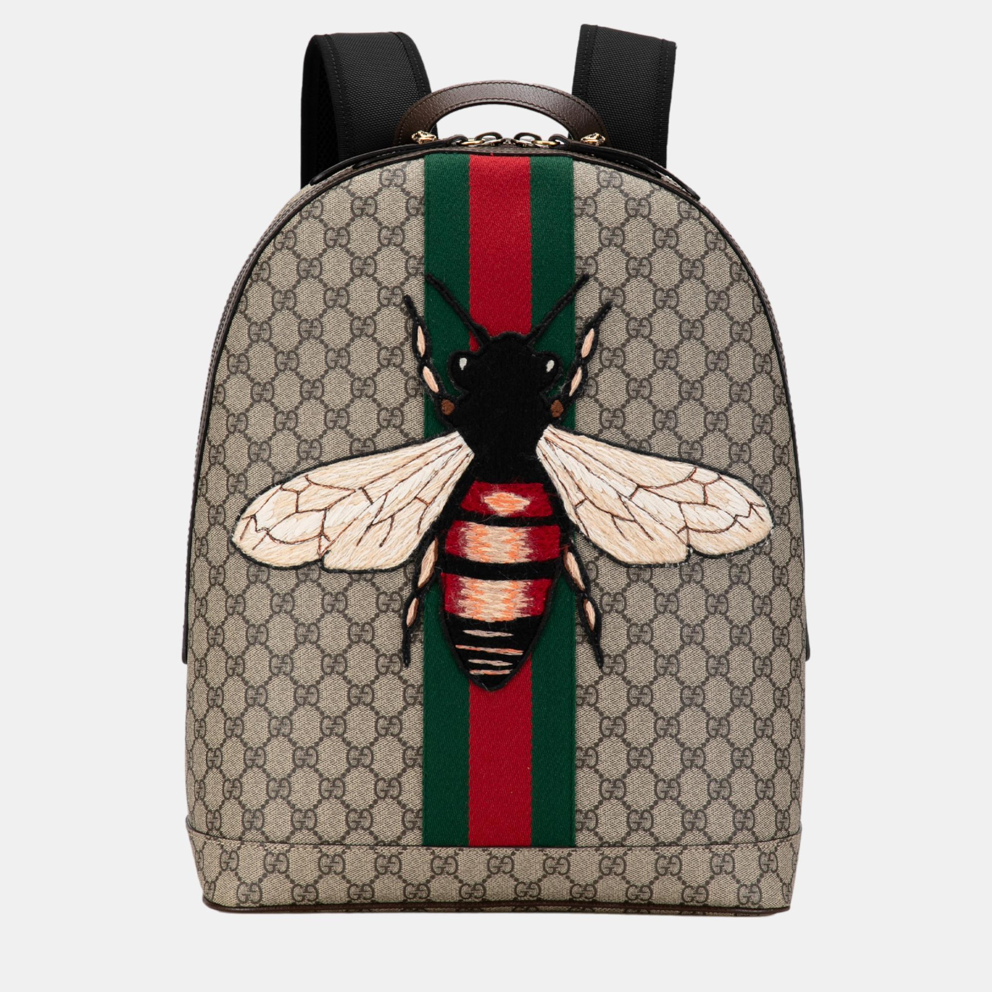 

Gucci Brown GG Supreme Animalier Web Backpack