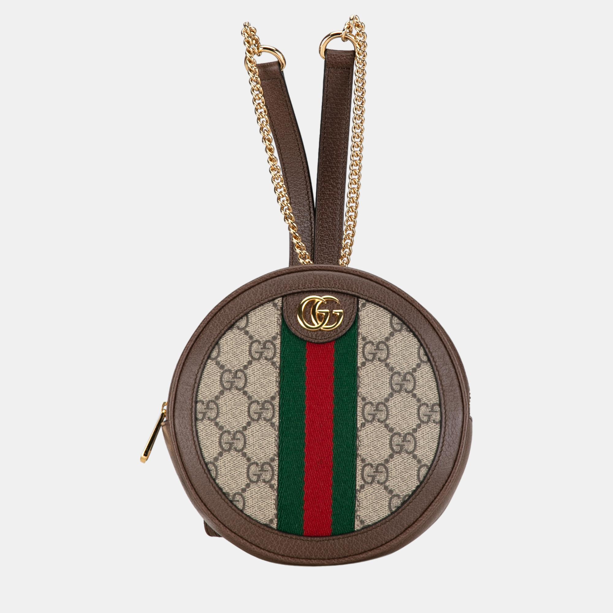 Pre-owned Gucci Beige/brown Mini Gg Supreme Round Ophidia Backpack