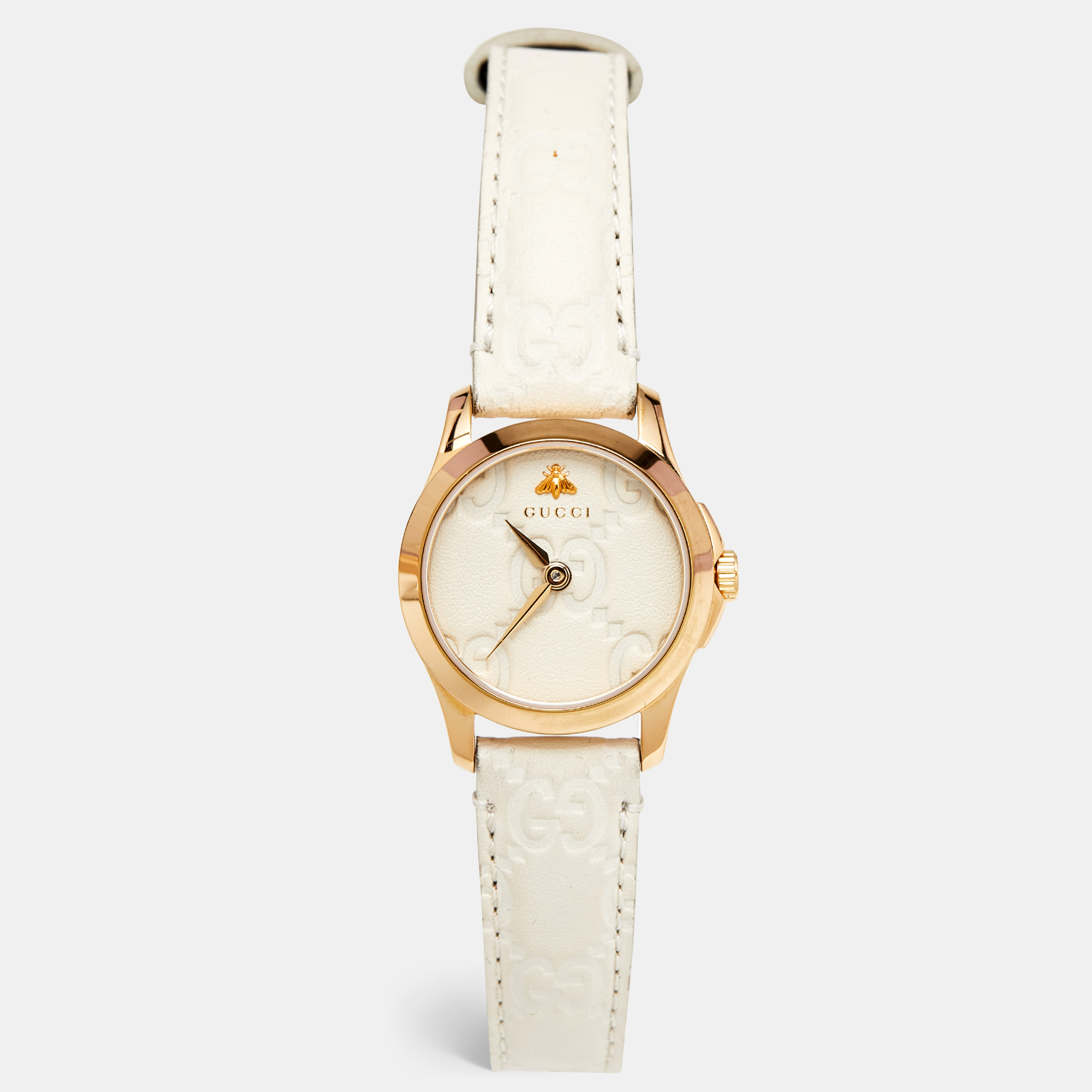 

Gucci Cream Gold Plated Stainless Steel Leather G-Timeless