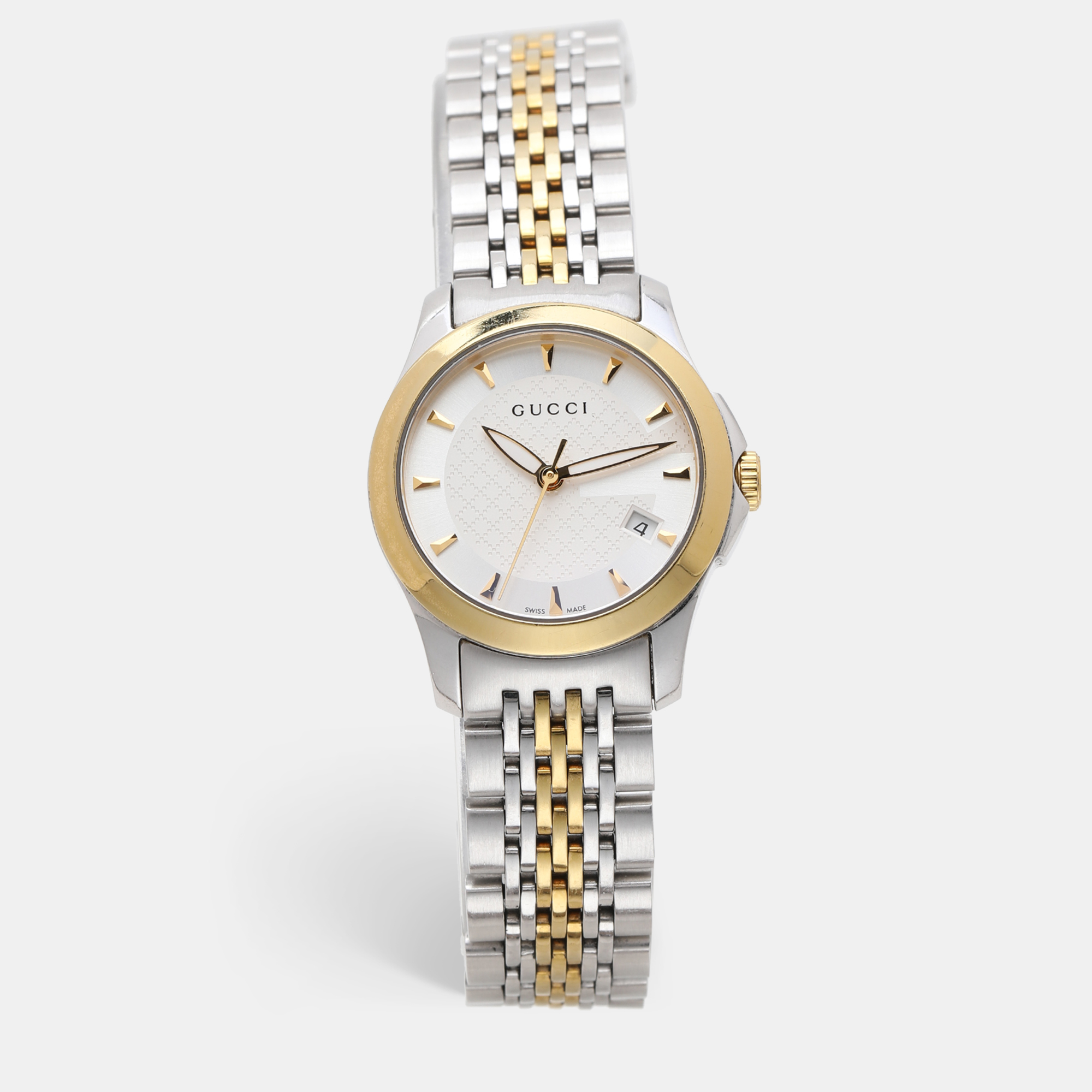 

Gucci Silver Two Tone Stainless Steel G-Timeless