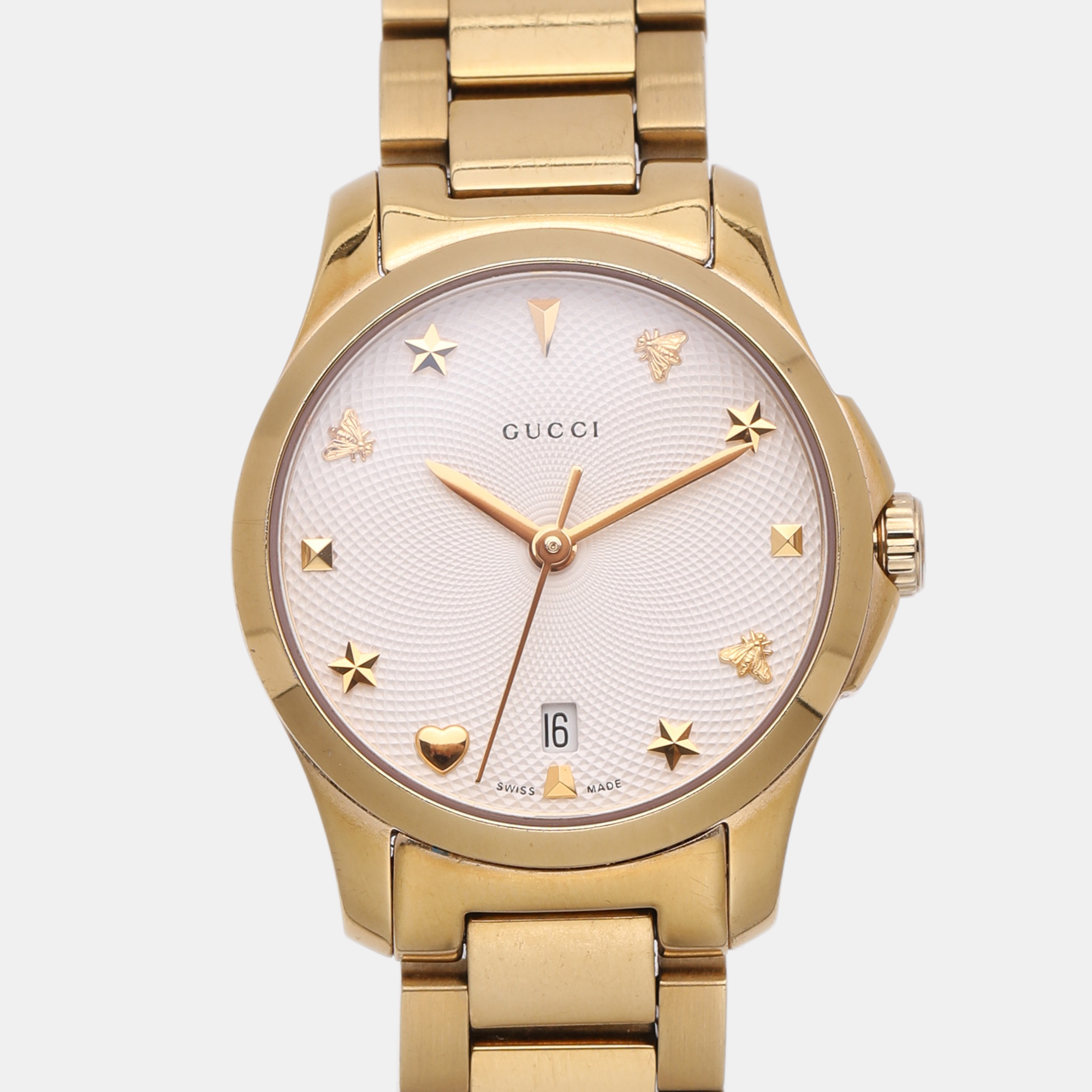 Gucci Cream Gold Plated Stainless Steel G-Timeless 126.5 Women's Wristwatch 28 mm