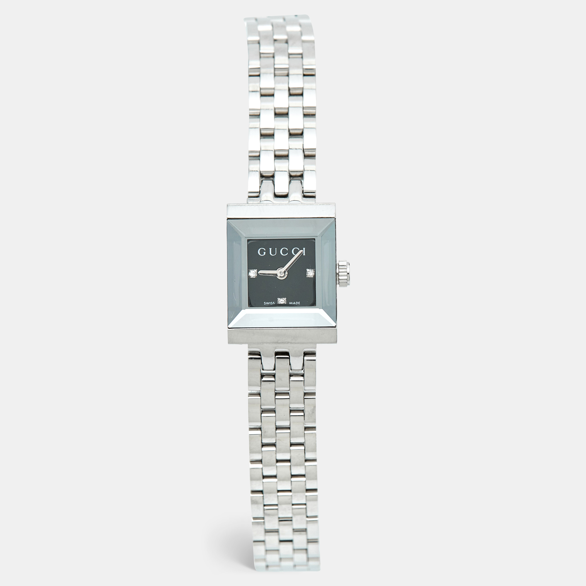 

Gucci G-Frame YA128507 Black Dial Stainless Steel Diamond Women's Wristwatch, Silver