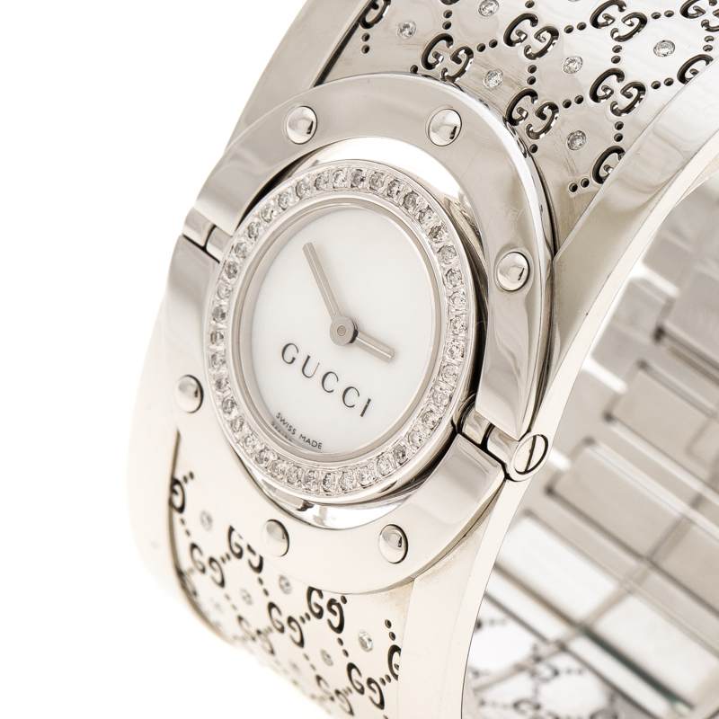 

Gucci White Diamond Stainless Steel Twirl Women's Wristwatch, Silver