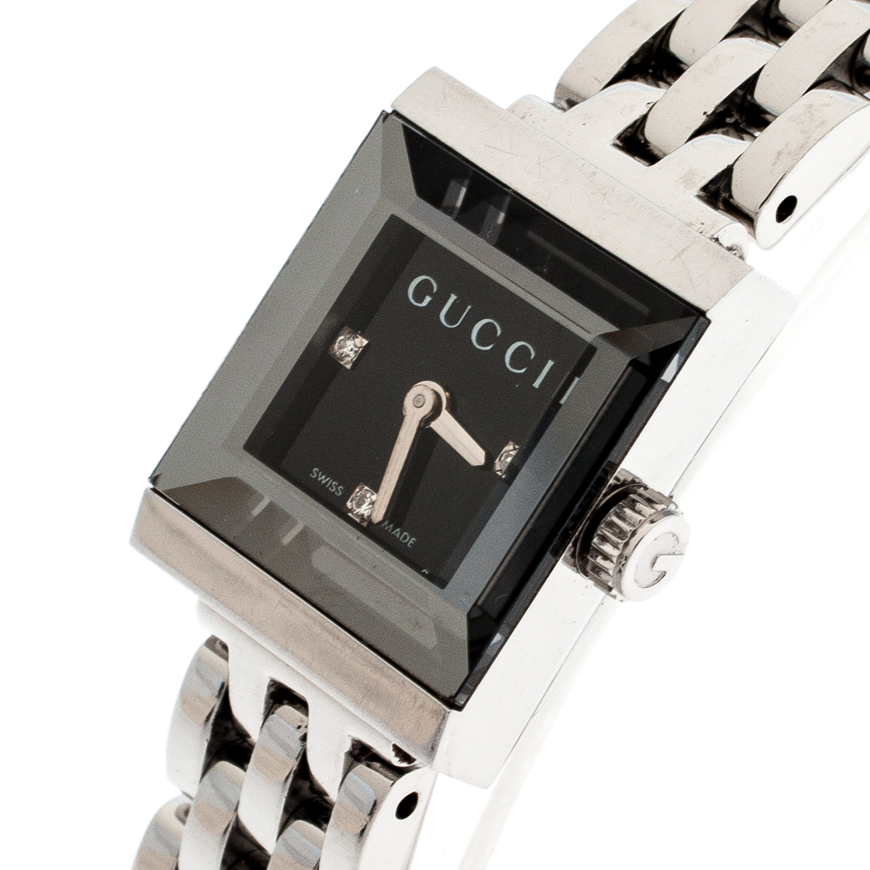 

Gucci Black Stainless Steel G-Frame Diamonds, Silver