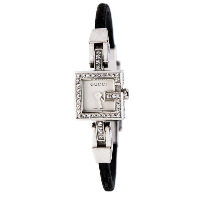 Gucci Silver Stainless Steel Diamonds 102 Women's Wristwatch 14 mm