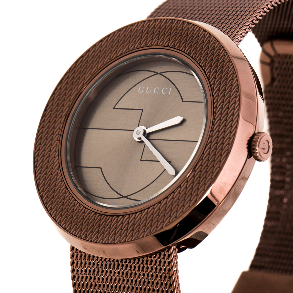

Gucci Grey Dial Bronze Tone Stainless Steel U-Play, Brown