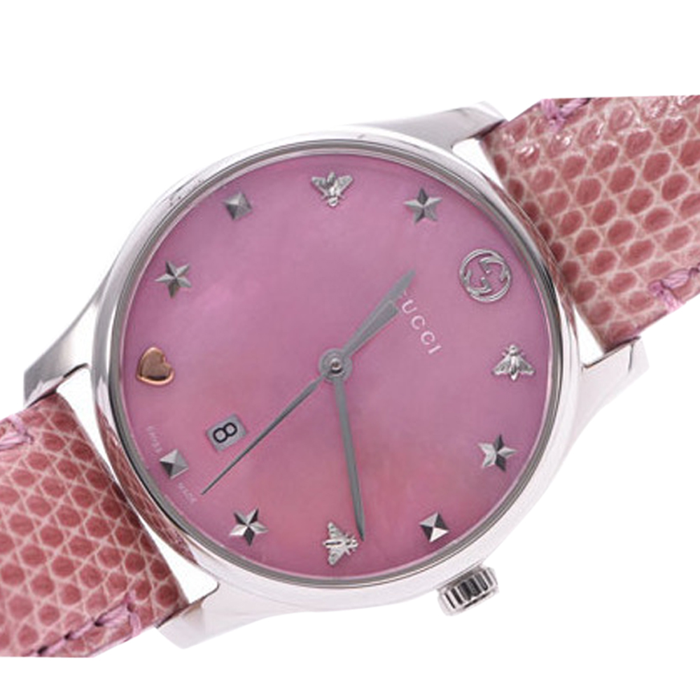 

Gucci Pink Shell Stainless Steel G-Timeless Quartz Women's Wristwatch