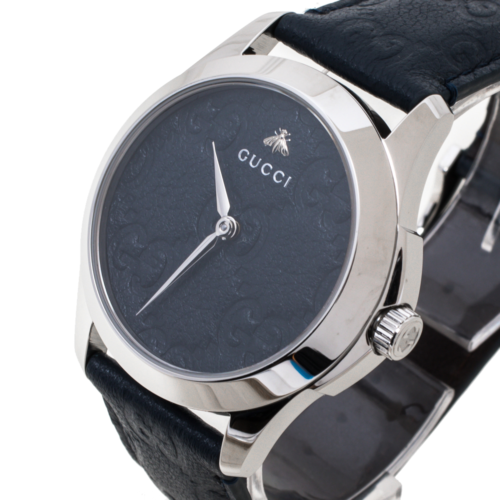 

Gucci Blue Stainless Steel Leather G-Timeless