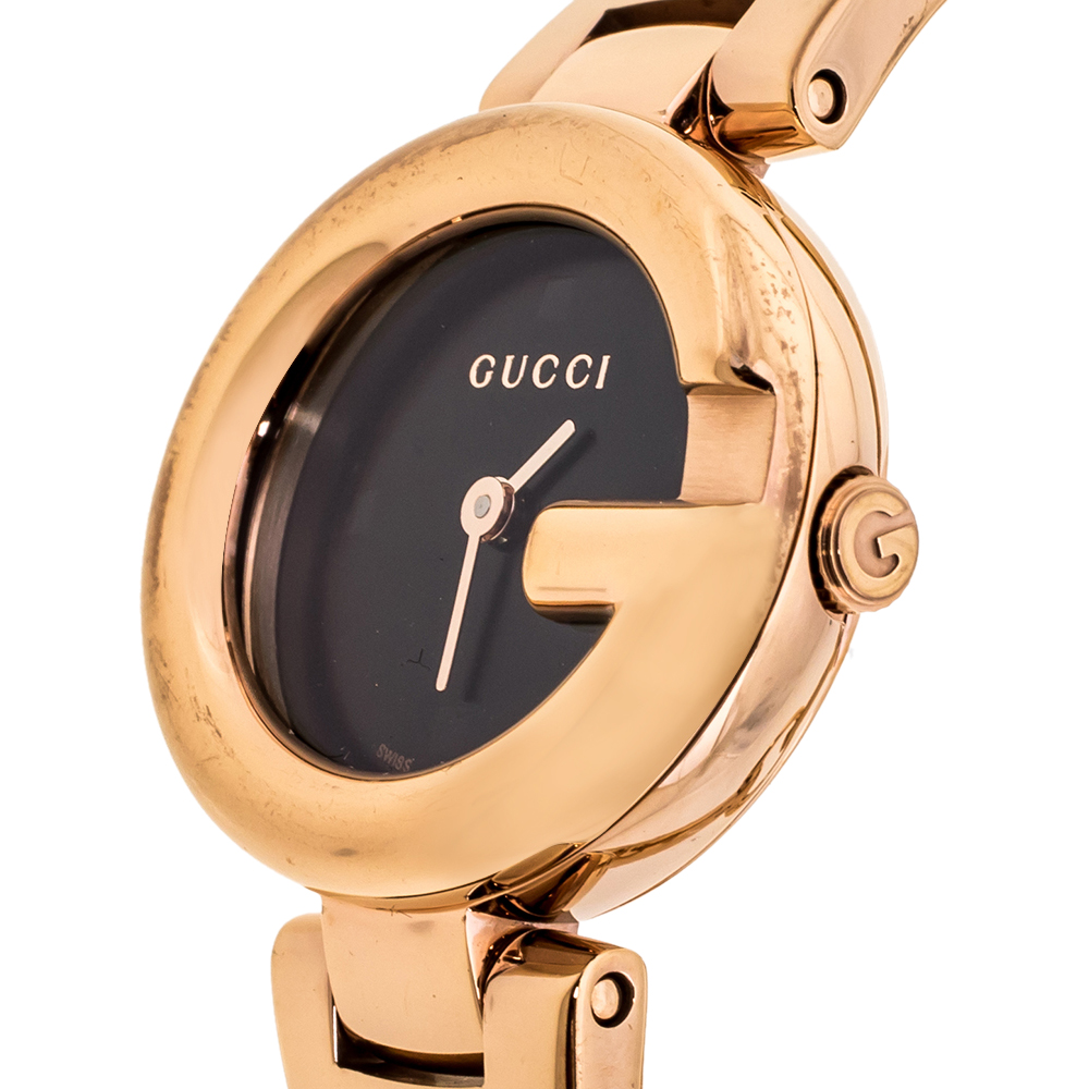 

Gucci Black Rose Gold Tone Stainless Steel Guccissima YA134509 Women's Wristwatch