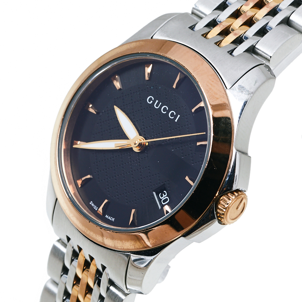 

Gucci Black Two-Tone Stainless Steel G-Timeless YA126512 Women's Wristwatch