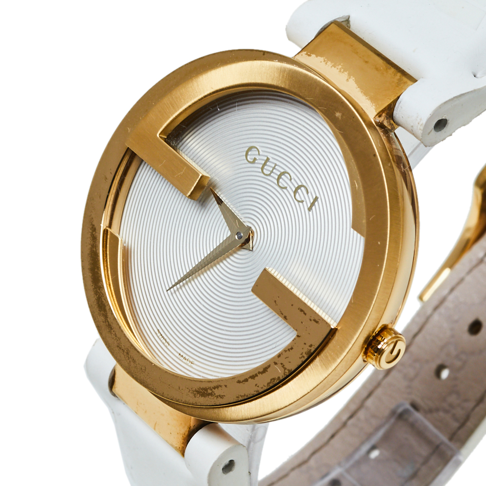 

Gucci Silver White Yellow Gold PVD Coated Stainless Steel Rubber Latin Grammy's YA133313 Women's Wristwatch