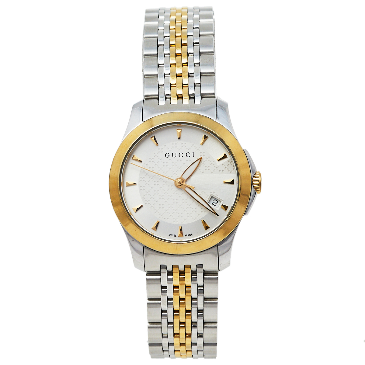 Pre-owned Gucci Silver Two-tone Stainless Steel G-timeless Ya126505 Women's Wristwatch 27 Mm