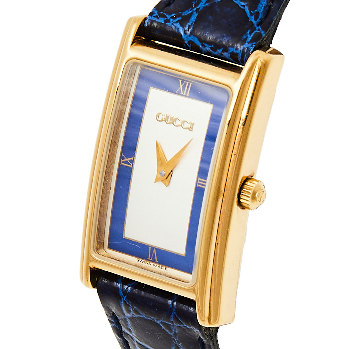 

Gucci Two Tone Gold Plated Stainless Steel Leather Vintage, Blue