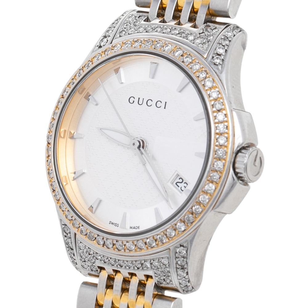 

Gucci Silver Diamonds Two-Tone Stainless Steel G-Timeless