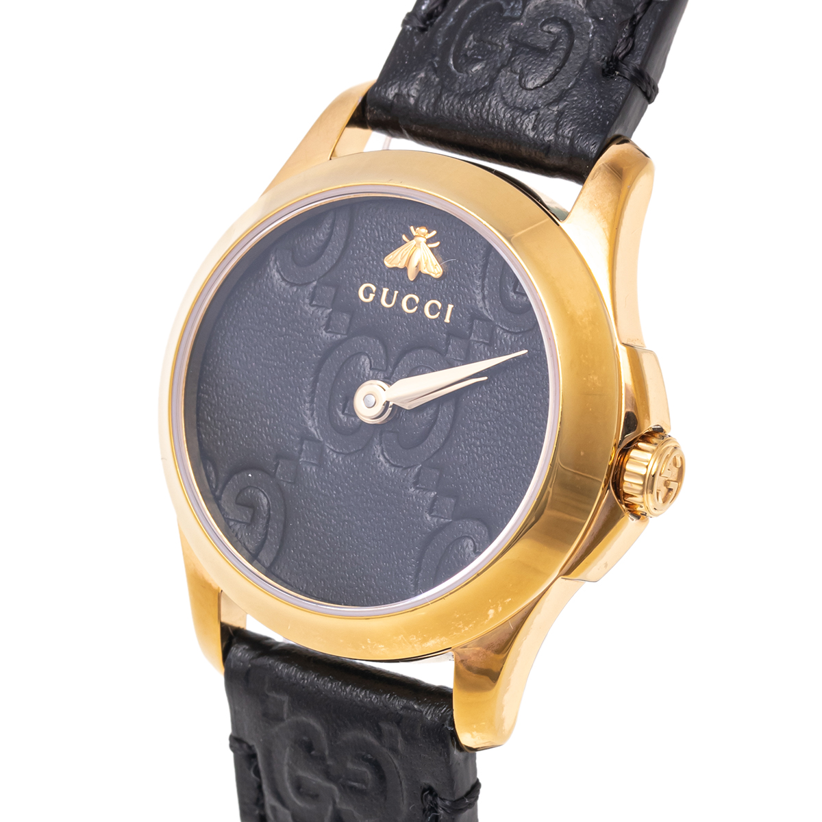 

Gucci Black Gold Plated Stainless Steel Leather G-Timeless