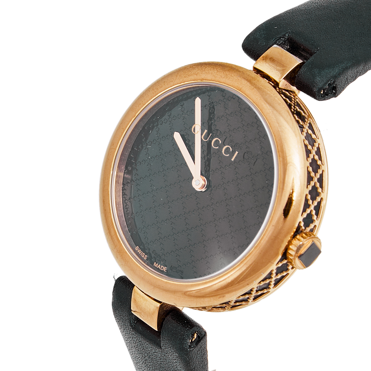 

Gucci Black Rose Gold Plated Stainless Steel Leather Diamantissima