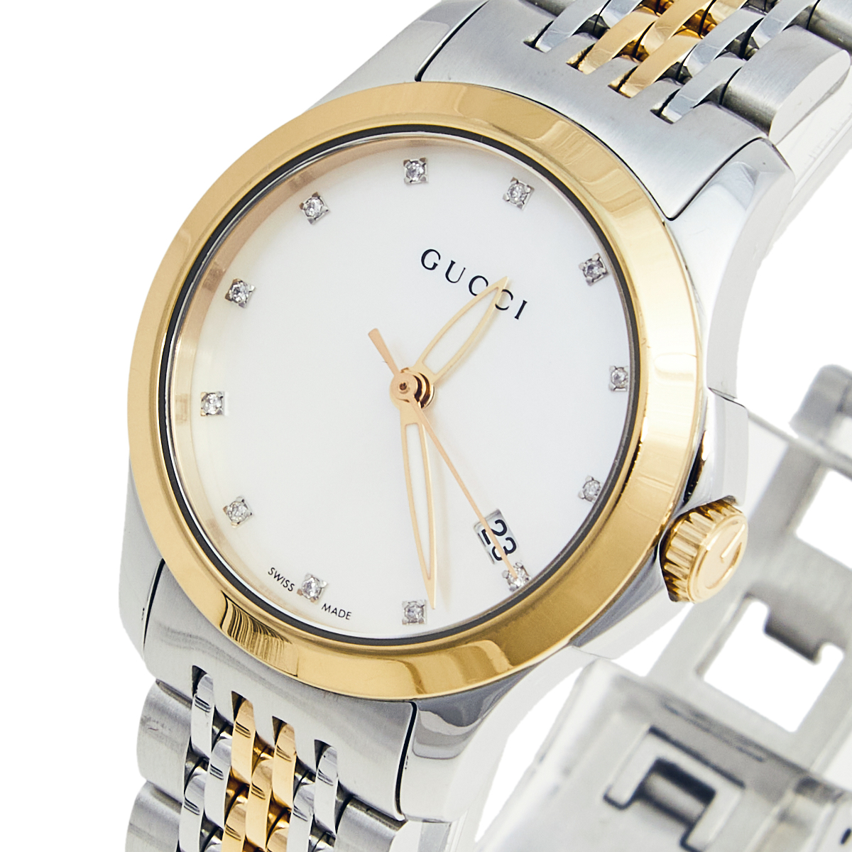 

Gucci Mother of Pearl Two Tone Stainless Steel G-Timeless, White