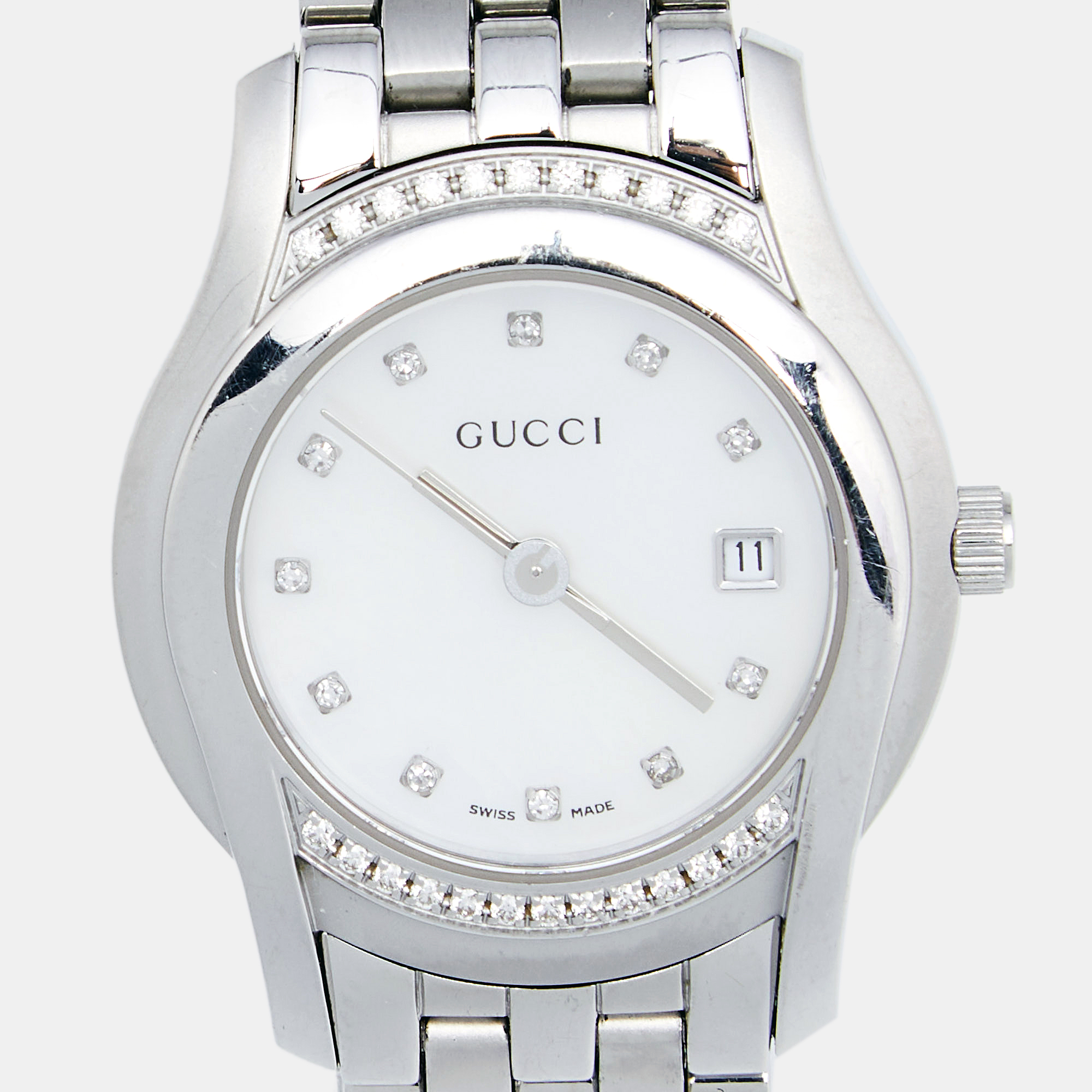 

Gucci Mother of Pearl Stainless Steel Diamond G-Class YA055510 Women's Wristwatch, White