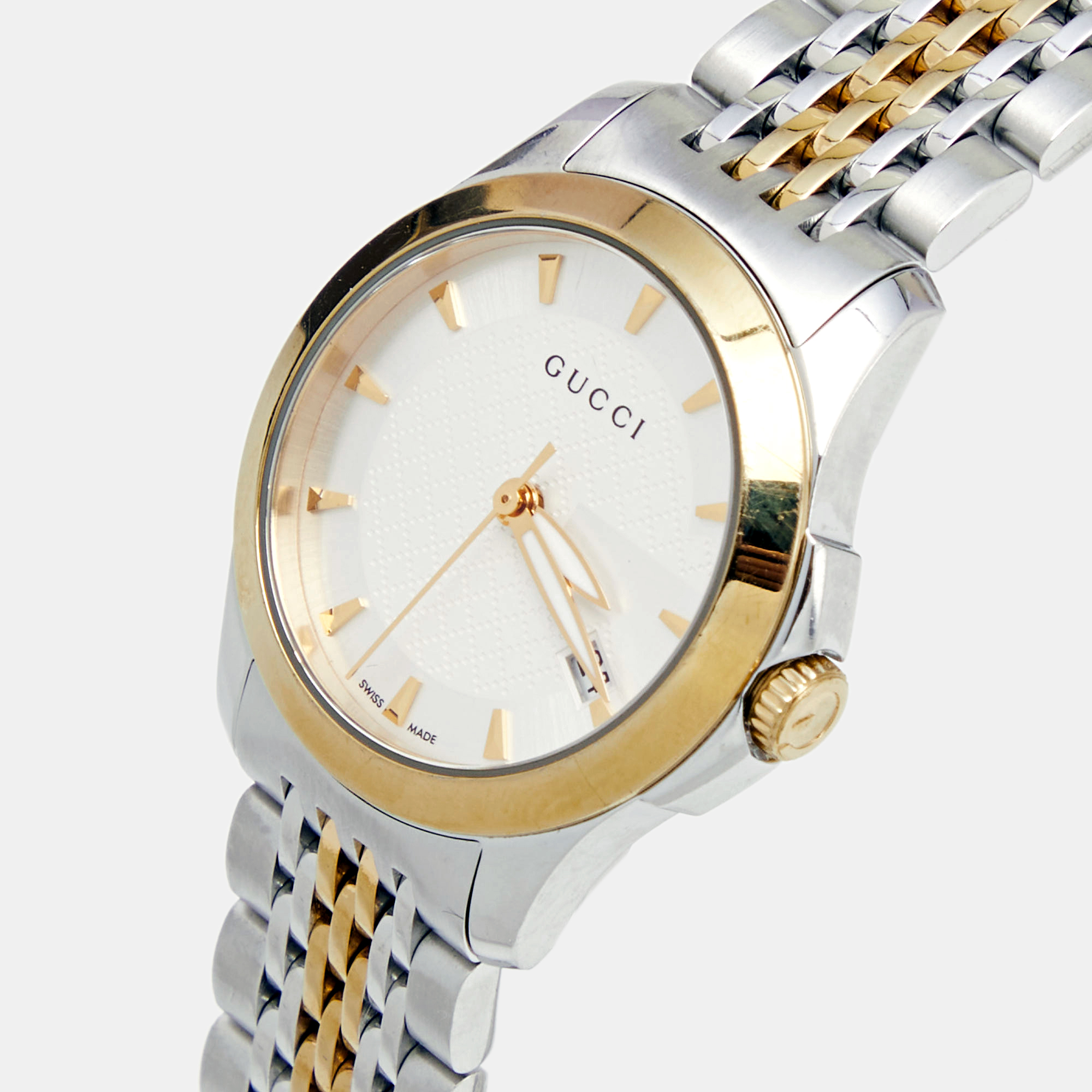 

Gucci Silver Two Tone Stainless Steel G-Timeless YA126511 Women's Wristwatch