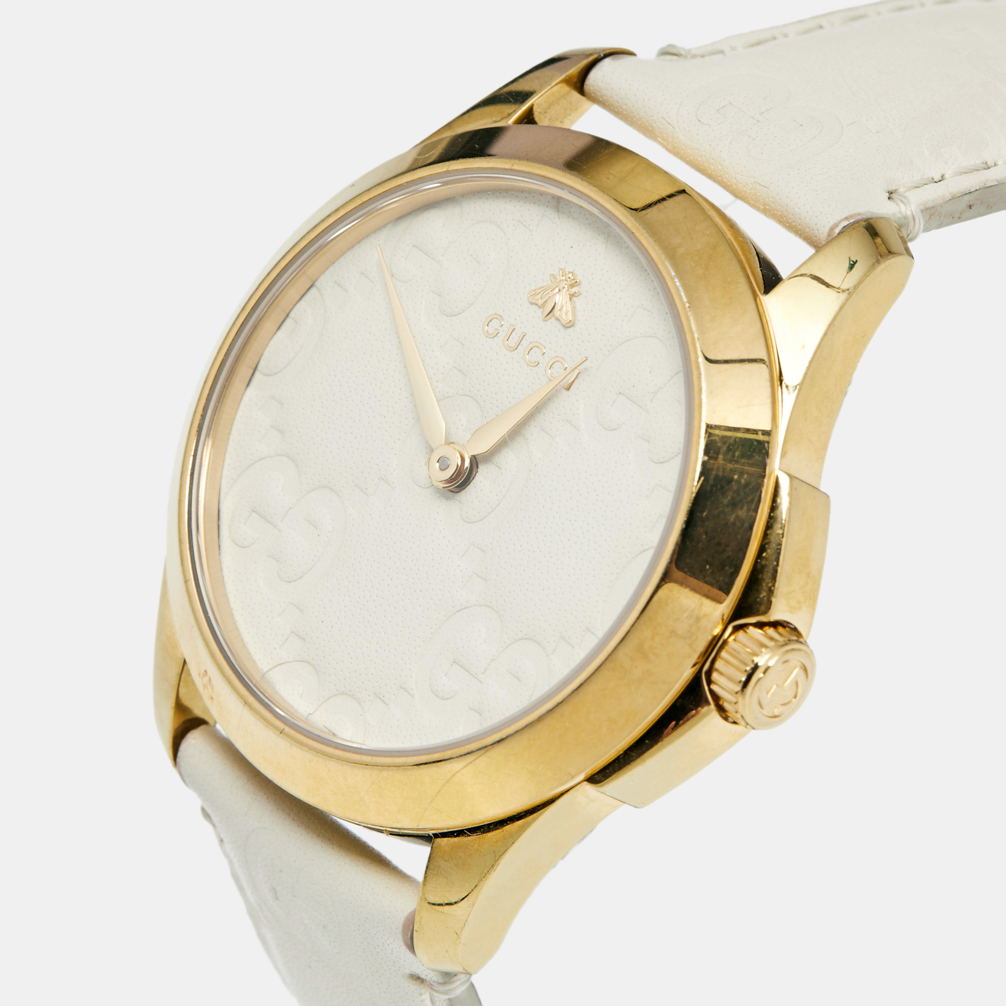 

Gucci White Gold Plated Stainless Steel Leather G-Timeless