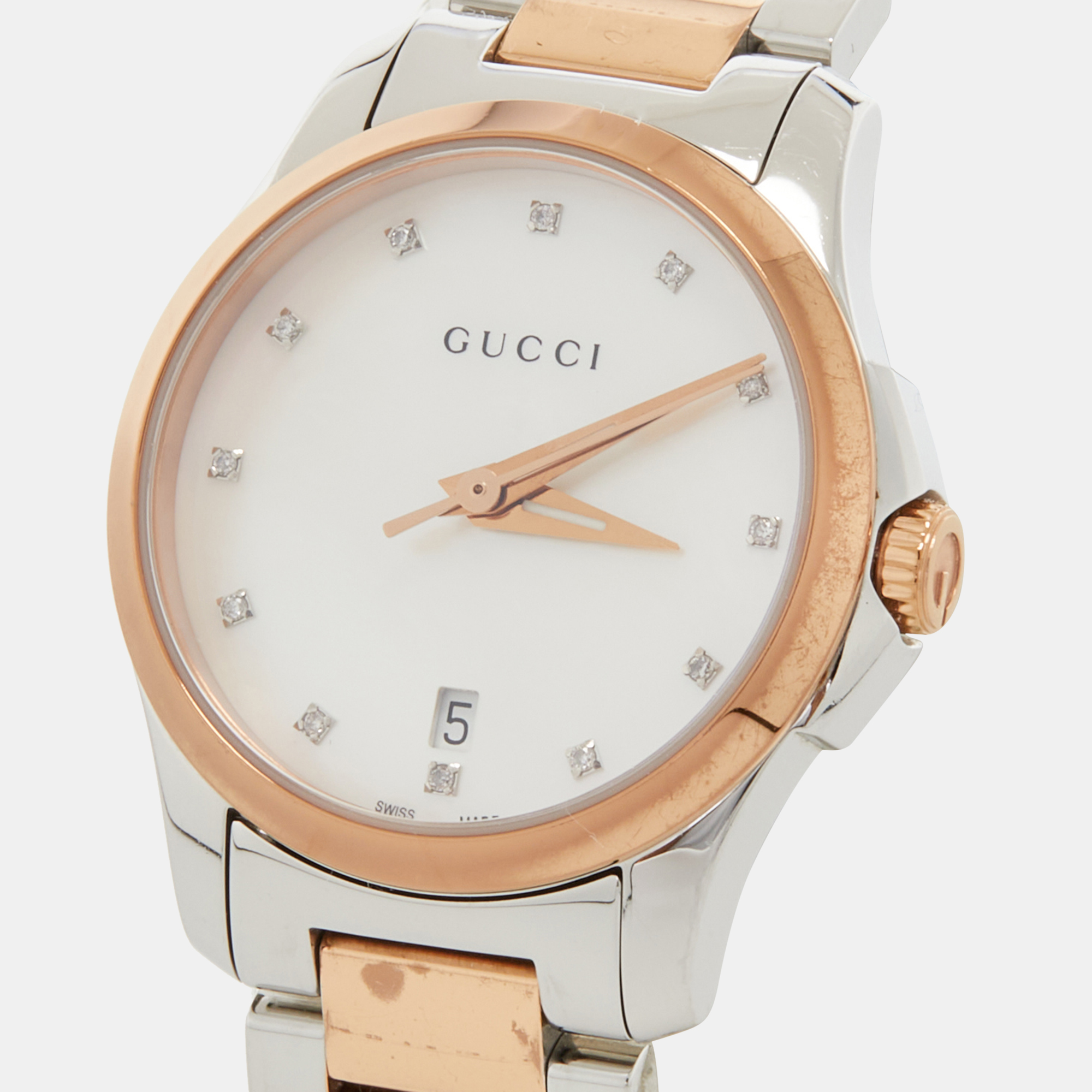 

Gucci Mother Of Pearl Two-Tone Stainless Steel Diamond YA126544 Women's Wristwatch, Silver