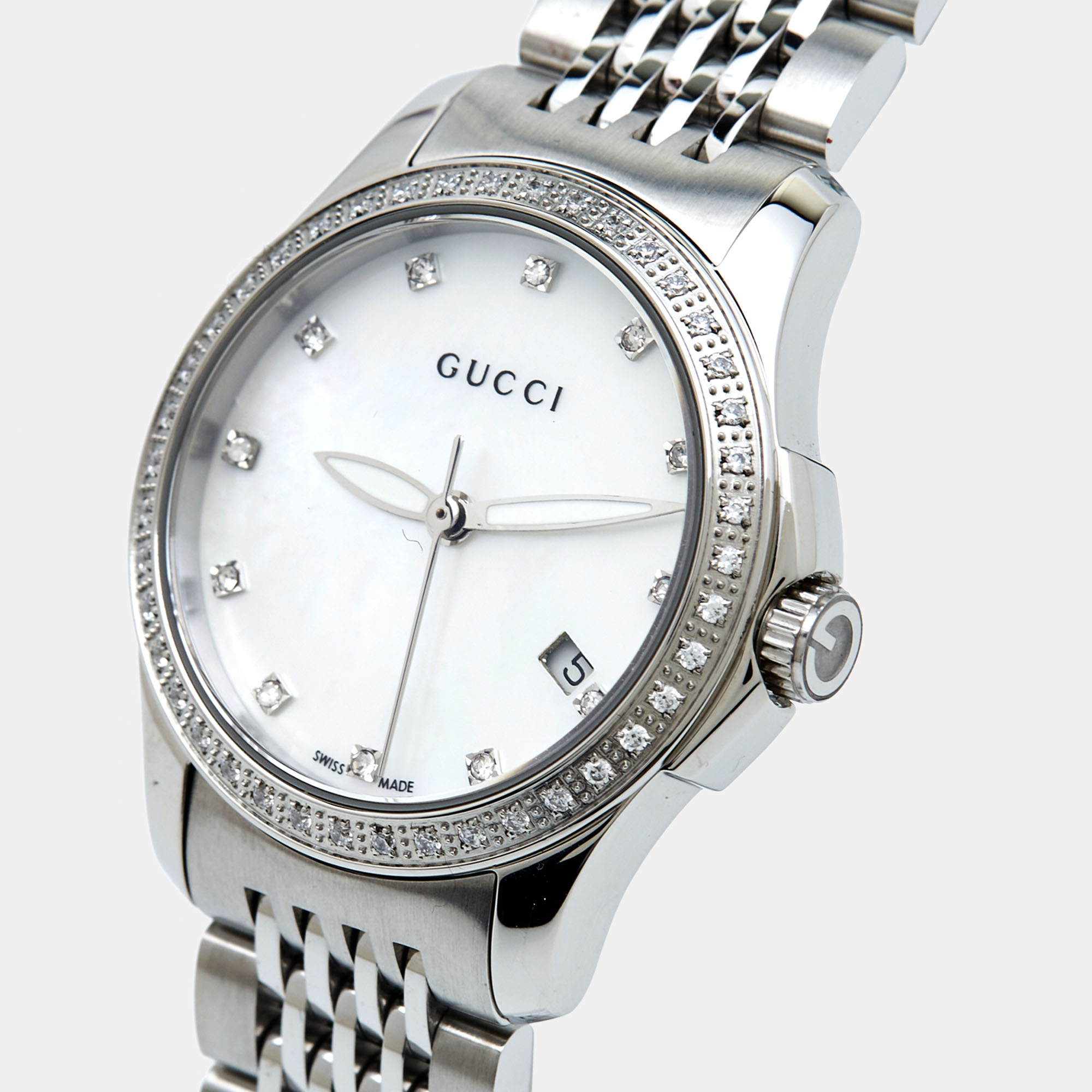 

Gucci Mother Of Pearl Stainless Steel G-Timeless YA126508 Women's Wristwatch, Silver