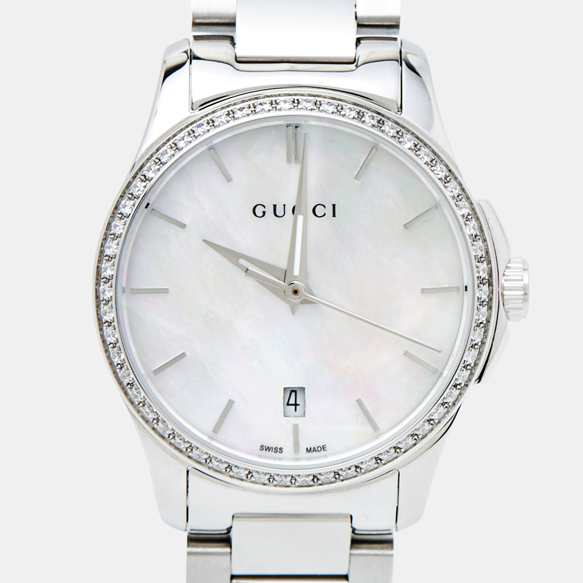 

Gucci Mother Of Pearl Stainless Steel G-Timeless YA126543 Women's Wristwatch, Silver
