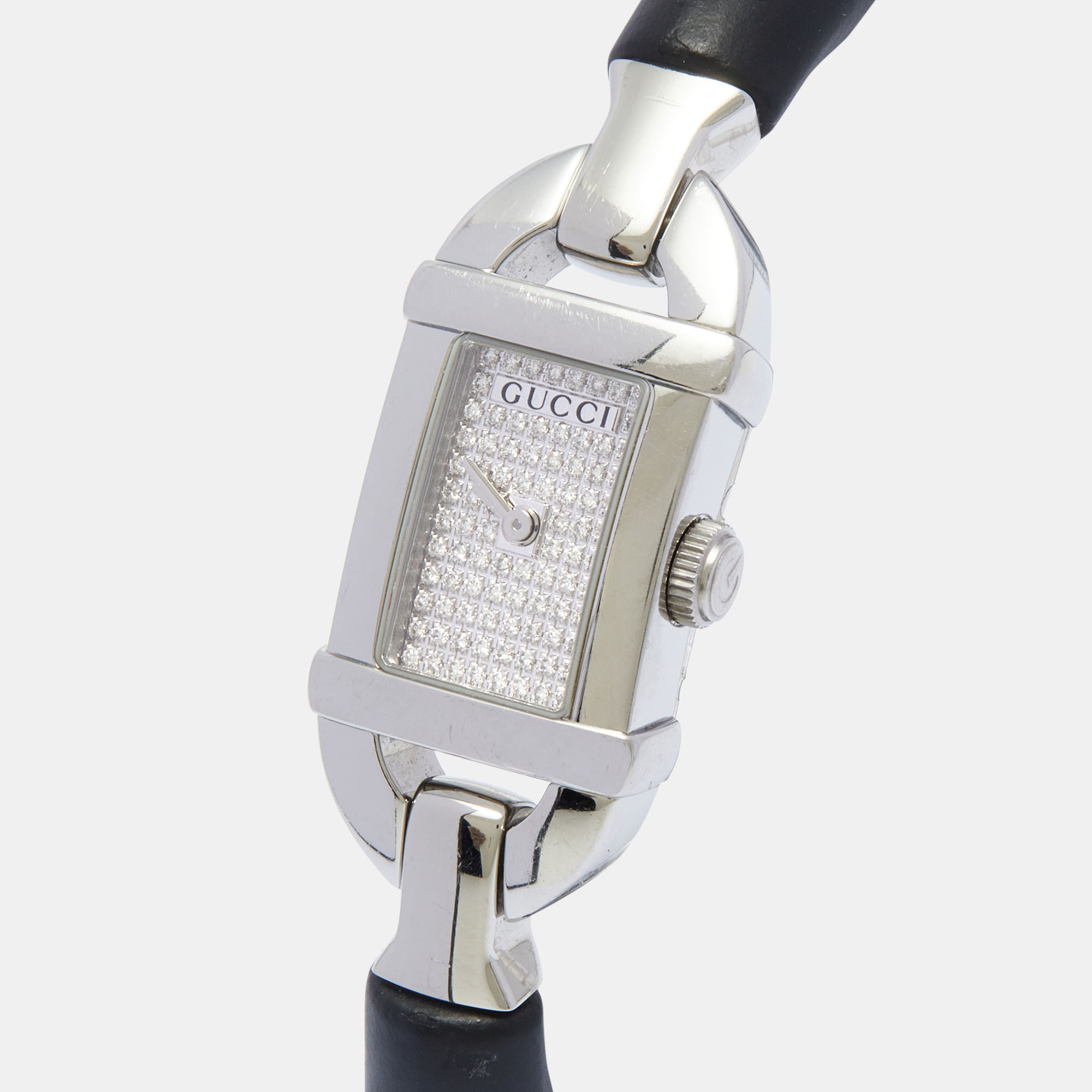 

Gucci Silver Diamond Pave Stainless Steel Resin Bamboo, Black