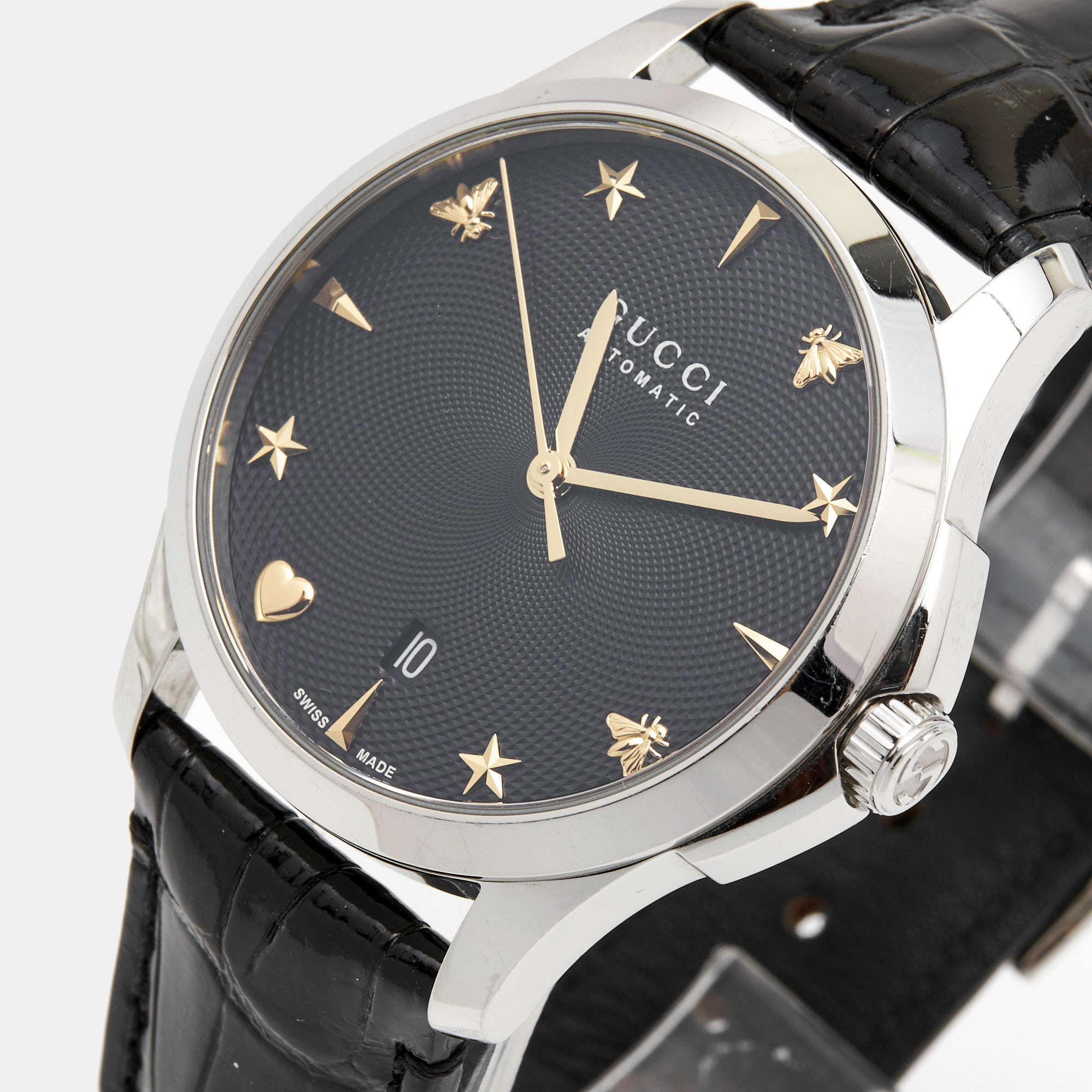 

Gucci Black Stainless Steel Alligator Leather G-Timeless YA126469 Women's Wristwatch