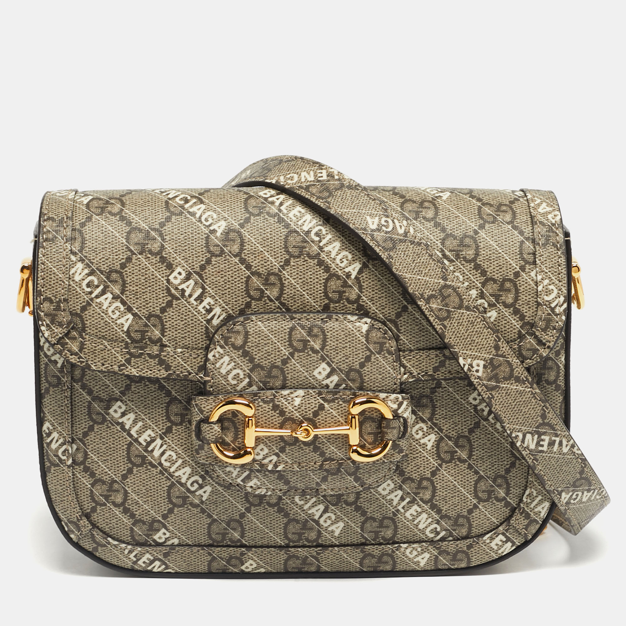 

Gucci x Balenciaga Beige/Ebony GG Supreme Canvas Small Horsebit 1955 Shoulder Bag