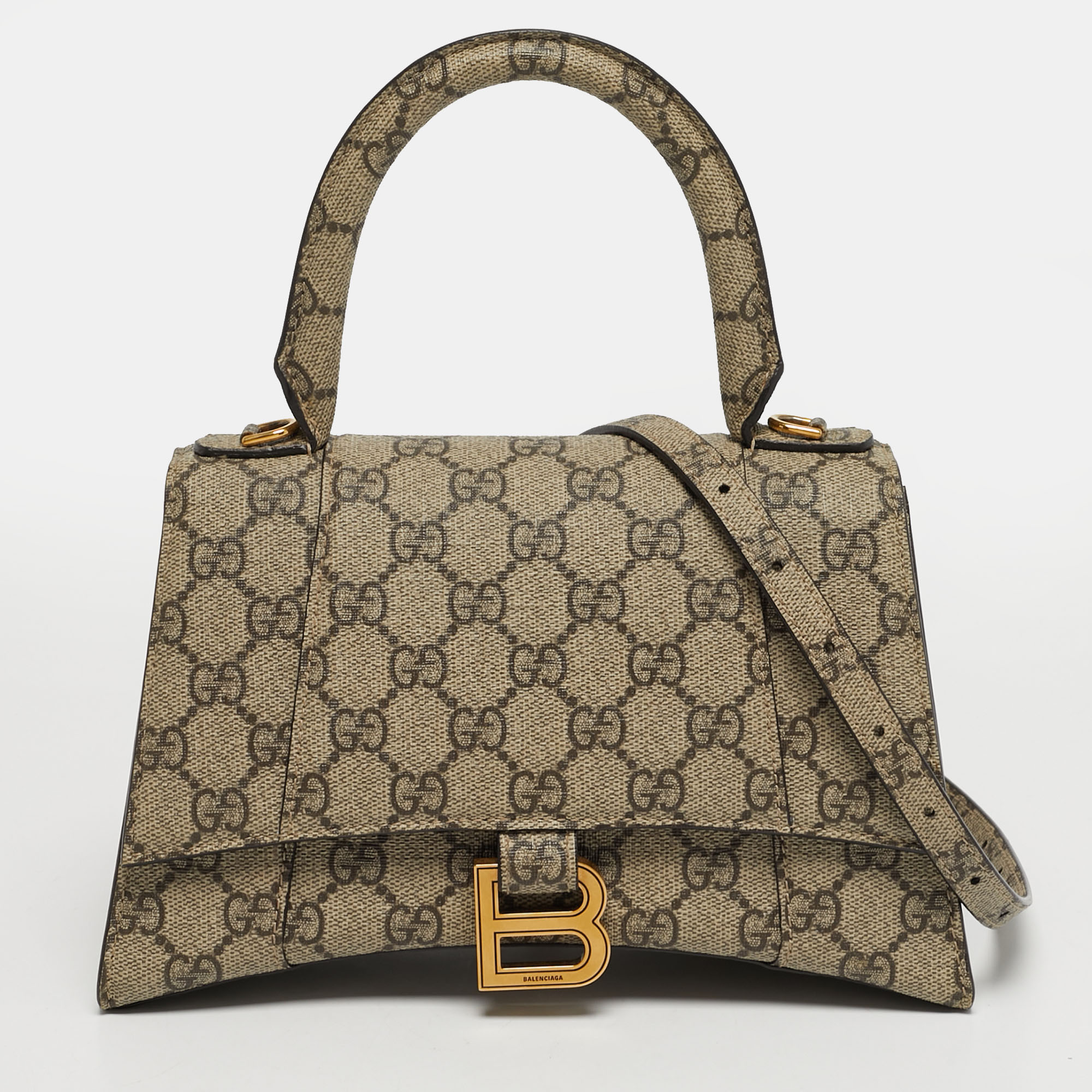 

Gucci x Balenciaga Hourglass Beige GG Supreme Canvas Top Handle Bag