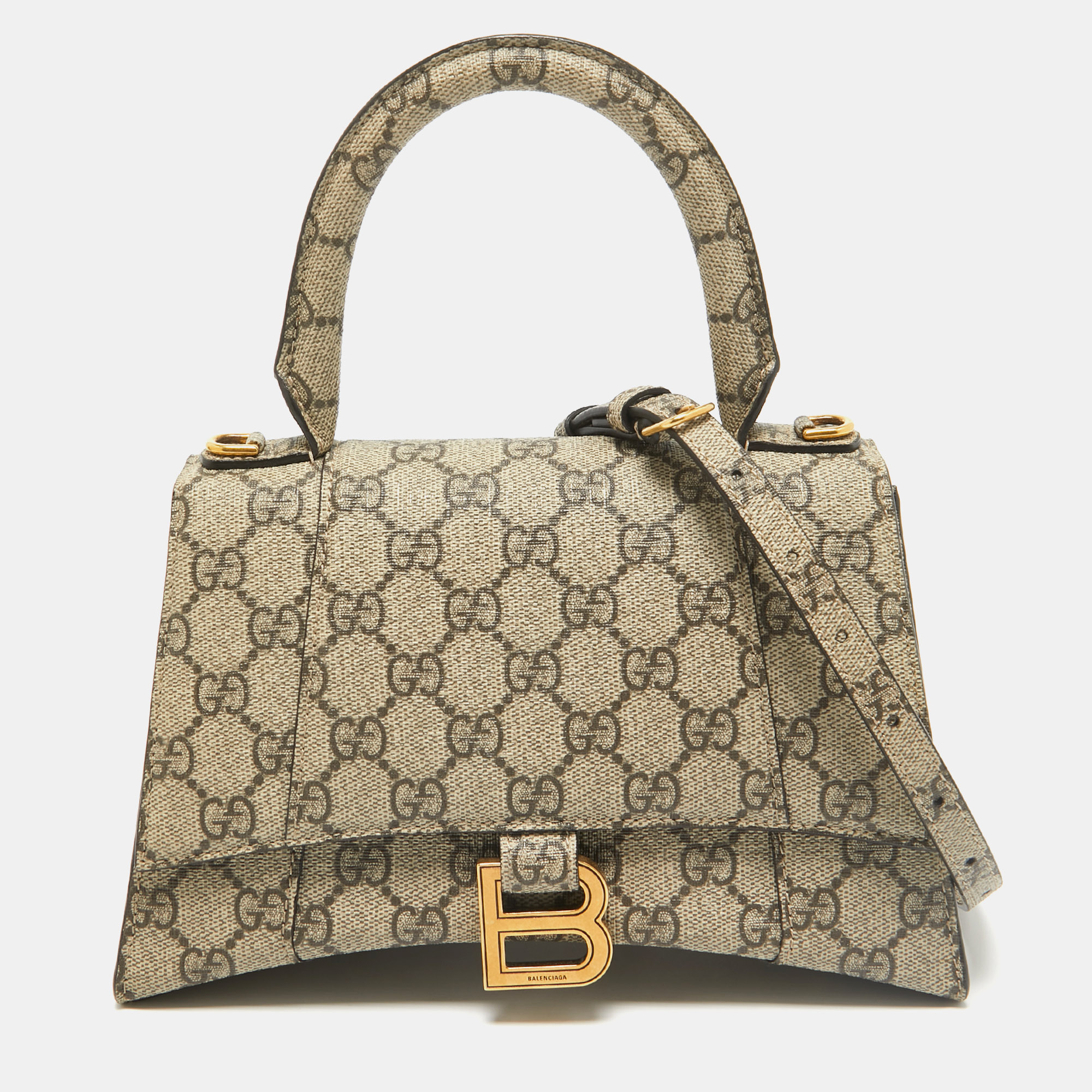 

Gucci x Balenciaga Beige GG Supreme Canvas Hourglass Top Handle Bag