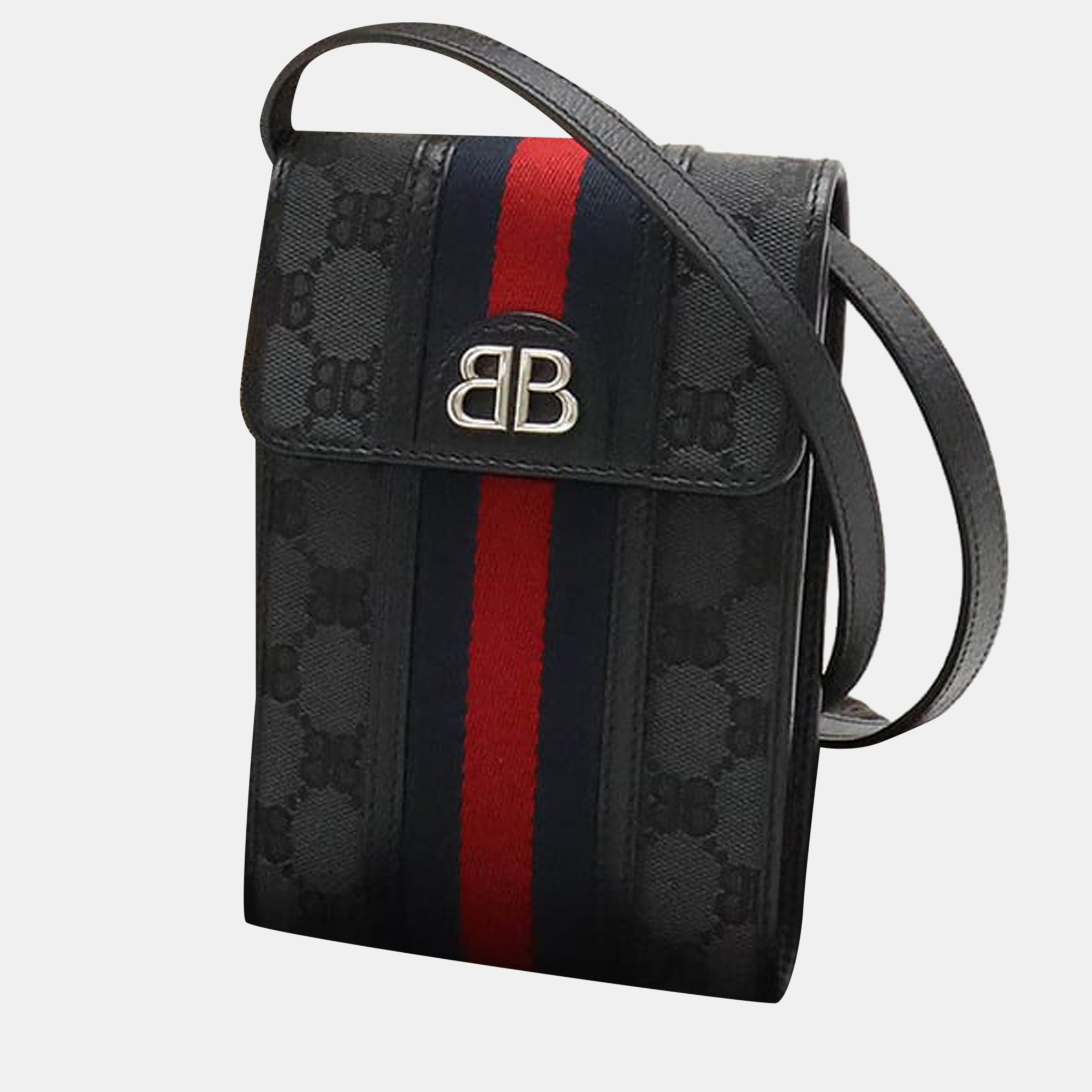 

Gucci x Balenciaga Black BB Denim Monogram Web Mini Ophidia Phone Bag, Multicolor