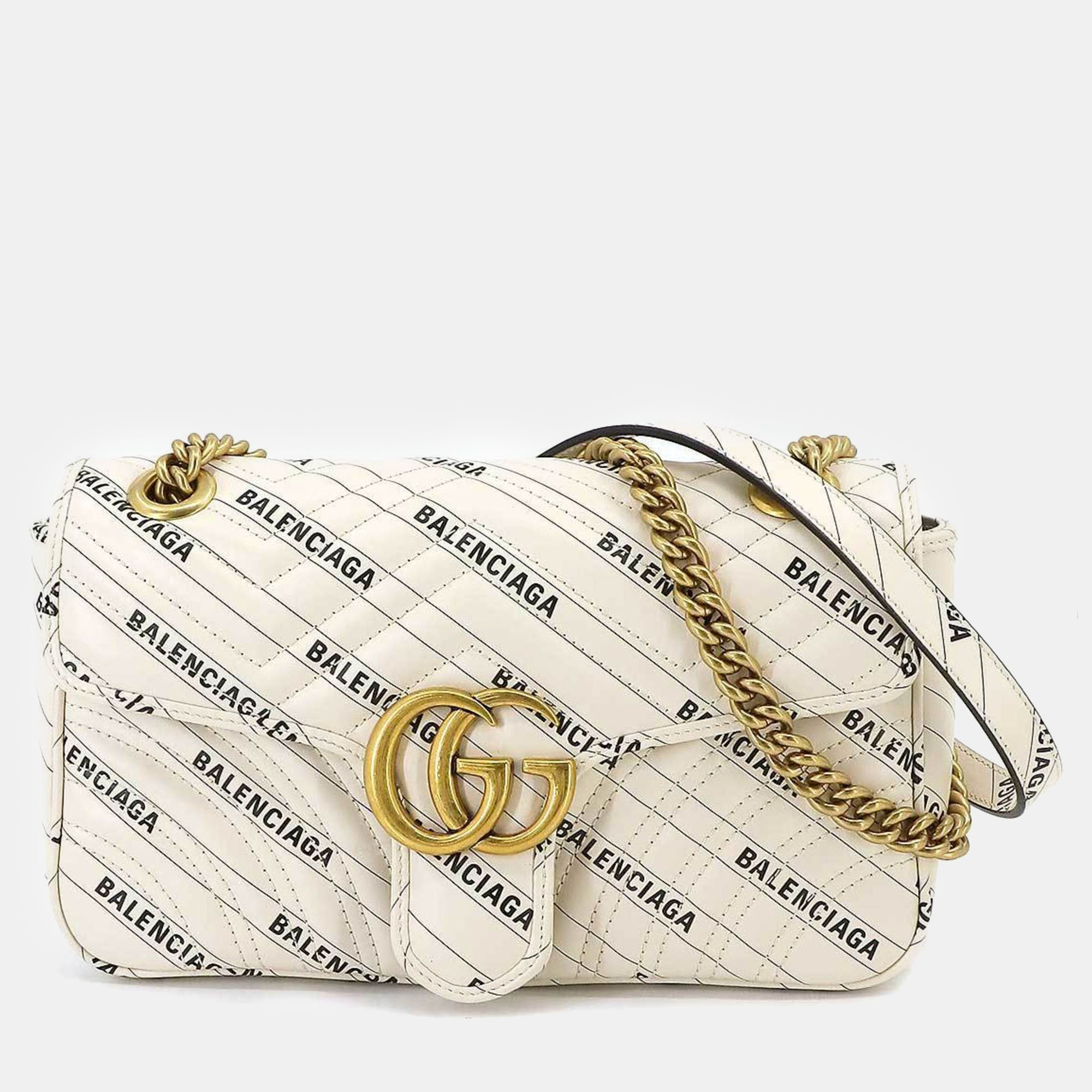 

Gucci x Balenciaga White Leather The Hacker Project GG Marmont Shoulder Bag