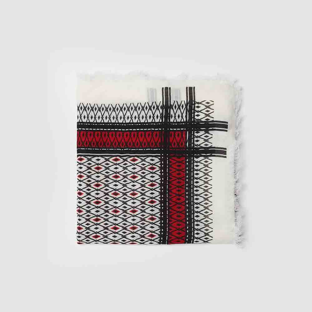 

Haider Ackermann Red Printed Square Wool Scarf, White