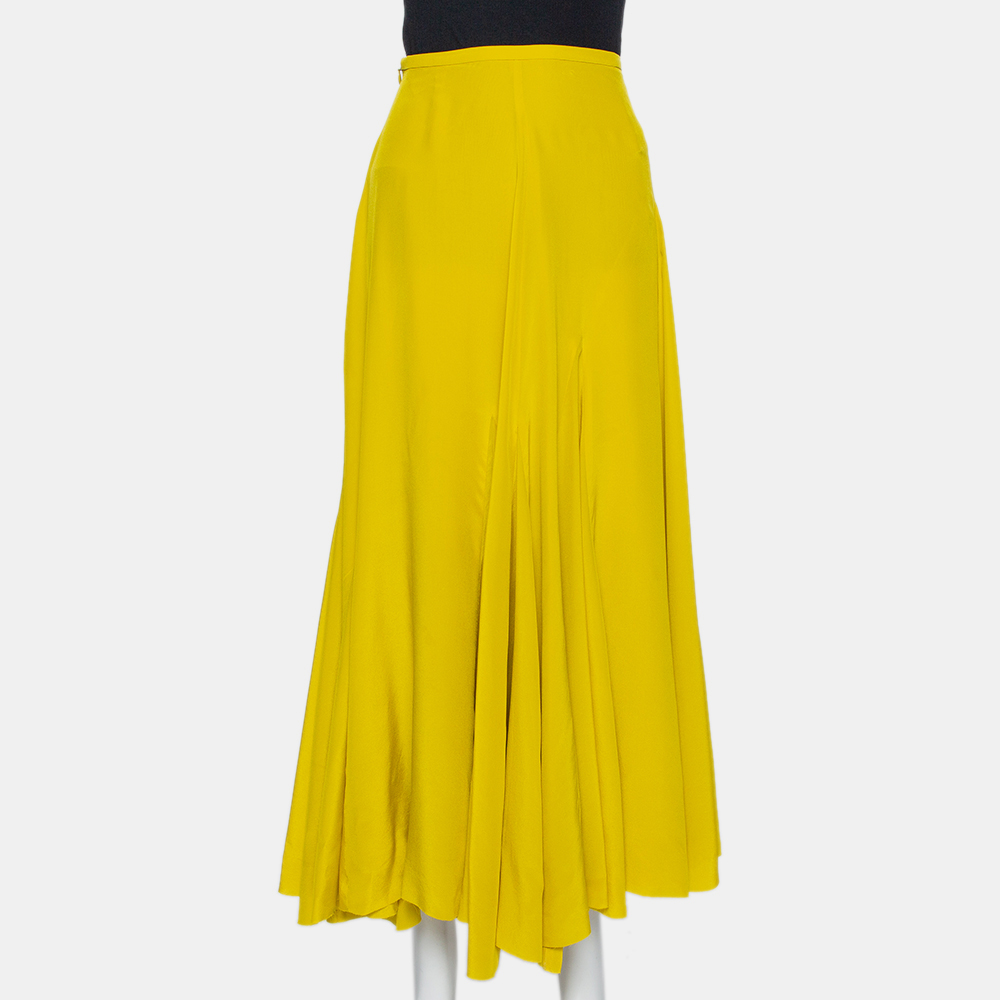 Mustard Yellow Silk Flared Maxi Skirt