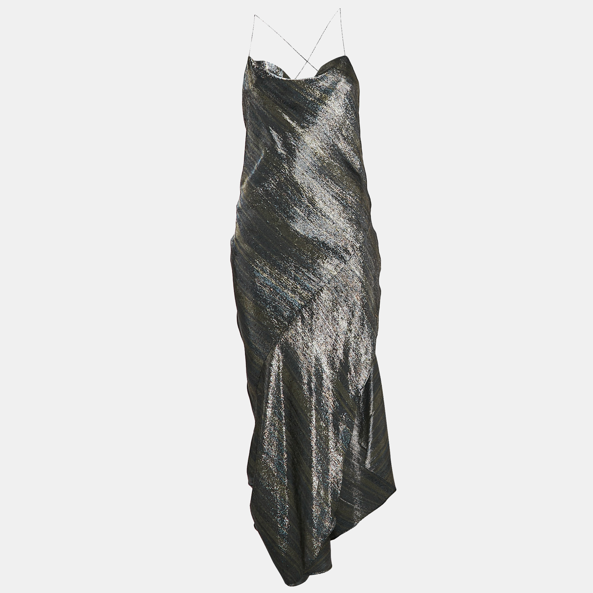 

Haney Metallic Lurex Silk Blend Asymmetric Maxi Slip Dress M