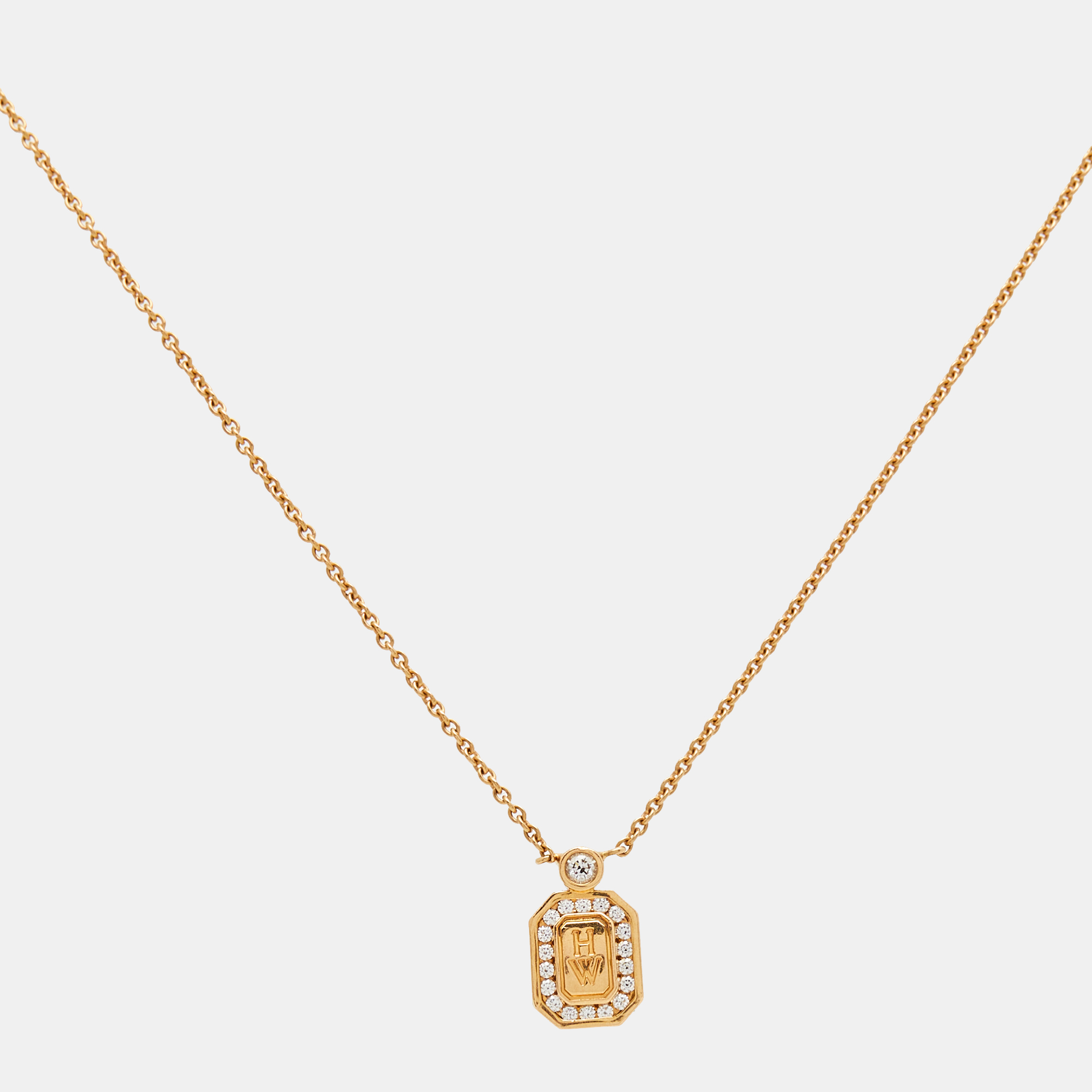 

Harry Winston Logo Diamond 18k Rose Gold Necklace