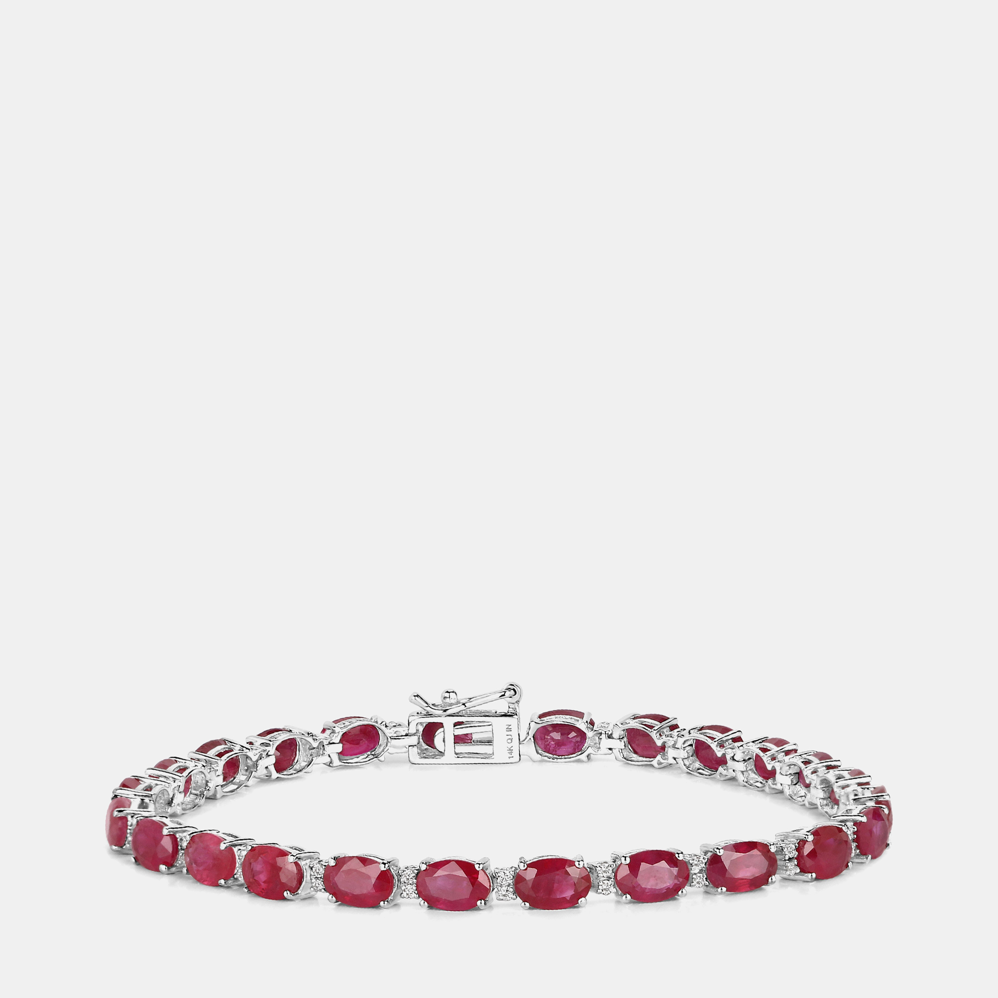 Pre-owned Hautefacets 12.48 Cts Ruby And Diamond 14k White Gold Tennis Bracelet