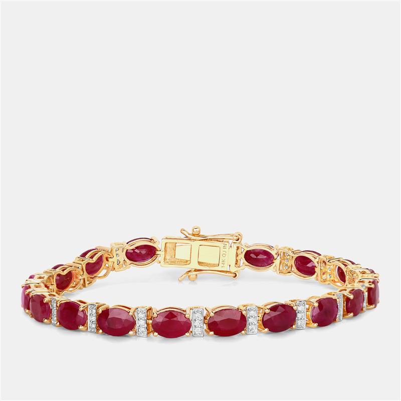 Click to view more detailed imagery on our partner's website Pre-owned Hautefacets 16.15 Cts Ruby And Diamond 14k Yellow Gold Tennis Bracelet