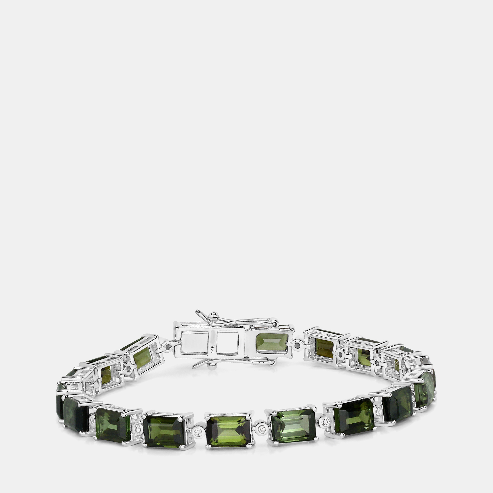 

18.90 cts Green Tourmaline and Diamond 14K White Gold Tennis Bracelet