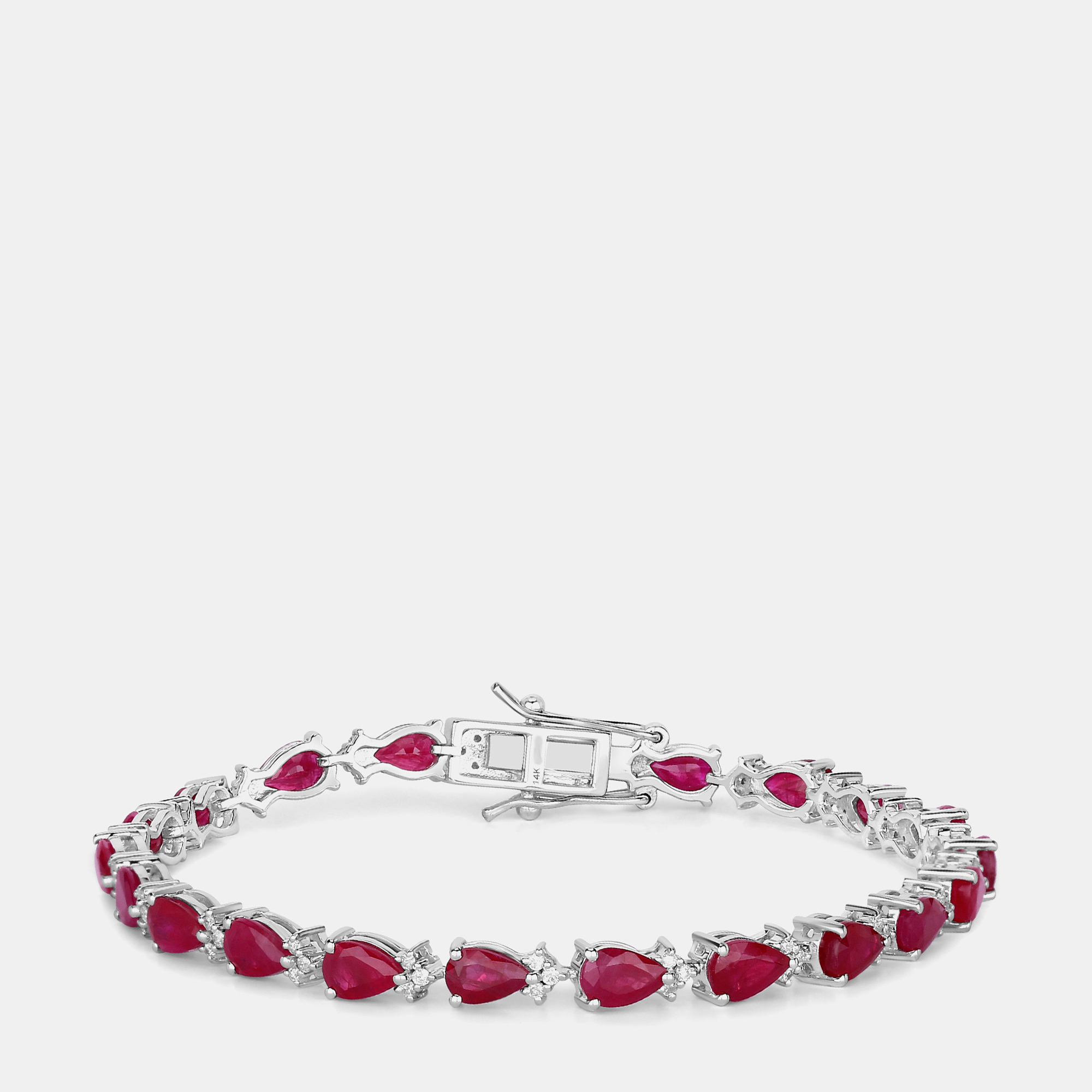 Pre-owned Hautefacets 8.40 Cts Mozambique Ruby And Diamond 14k White Gold Tennis Bracelet
