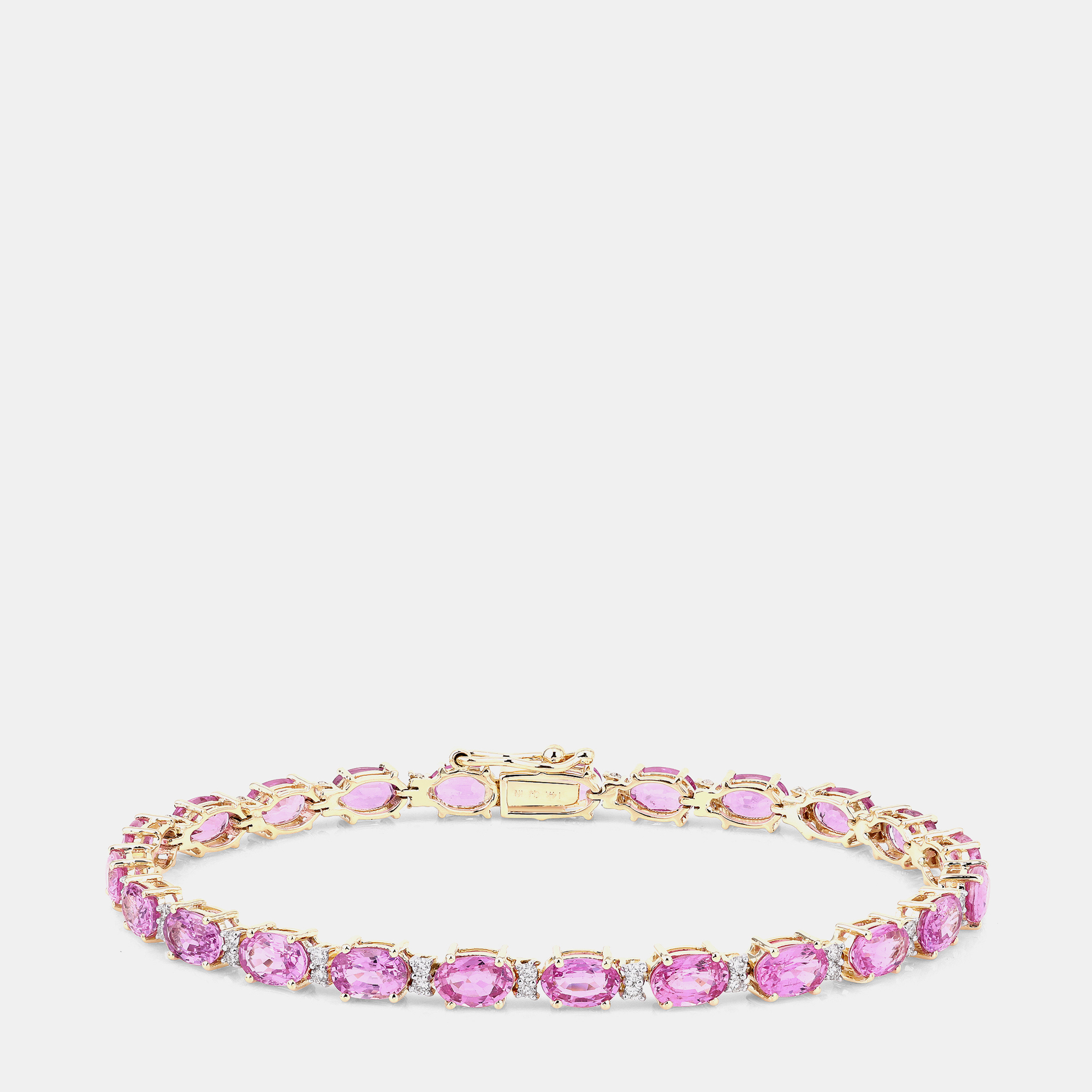 Pre-owned Hautefacets 13.82 Cts Pink Sapphire And Diamond 14k Yellow Gold Tennis Bracelet