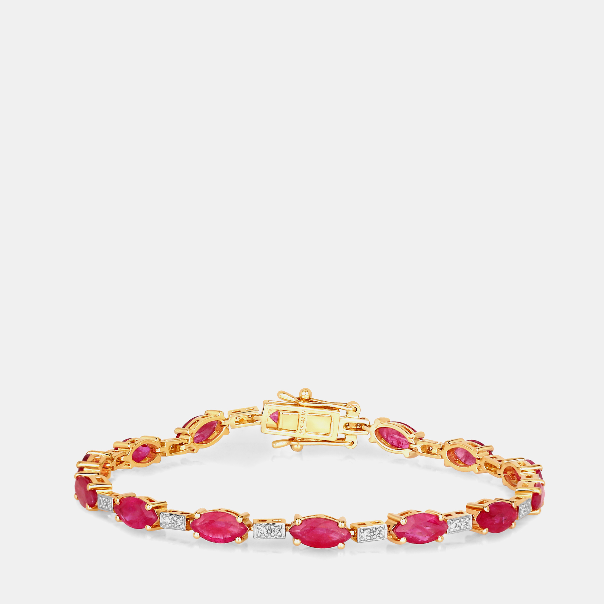 Click to view more detailed imagery on our partner's website Pre-owned Hautefacets 7.00 Cts Ruby And Diamond 14k Yellow Gold Tennis Bracelet