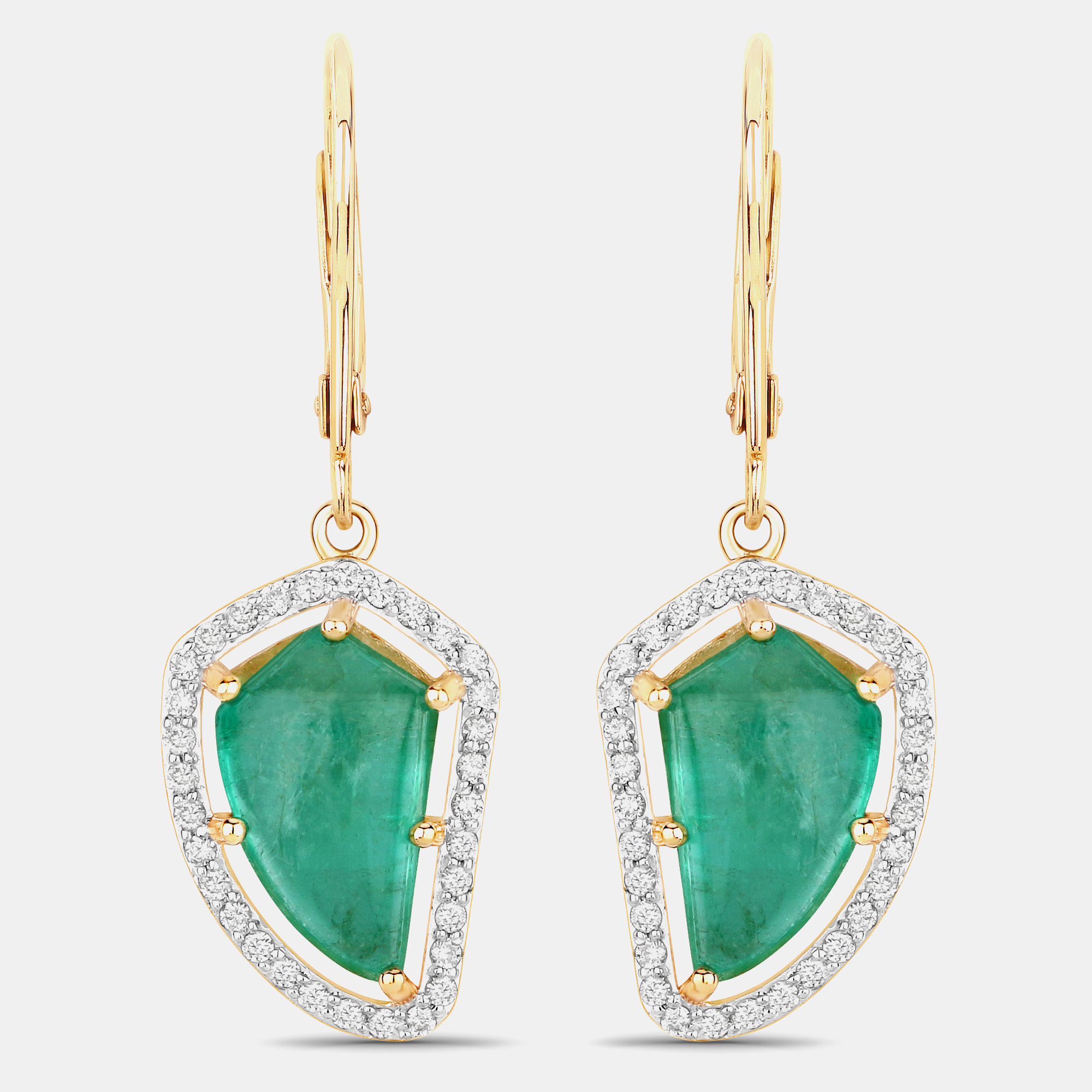 Pre-owned Hautefacets 7.05 Cts Colombian Emerald And Diamond 14k Yellow Gold Statement Earrings