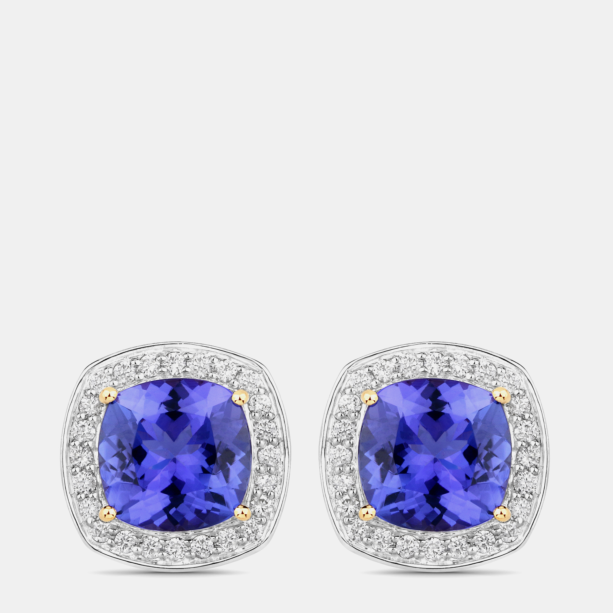 Pre-owned Hautefacets 5.50 Cts Tanzanite And Diamond 14k Yellow Gold Studs Earrings