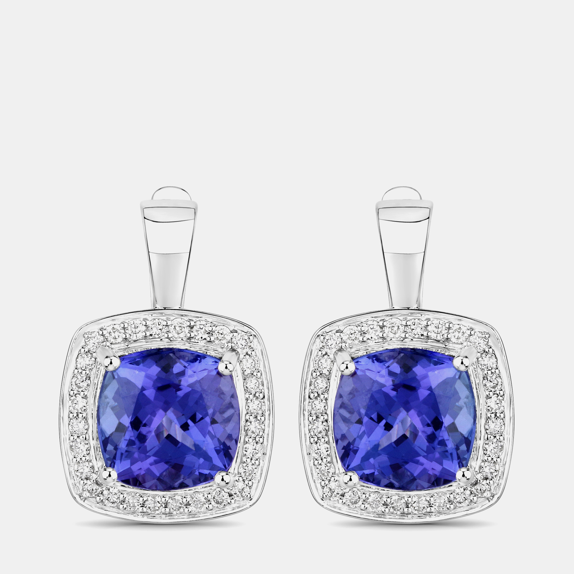 

5.50 cts Tanzanite and Diamond 14K White Gold Halo Earrings