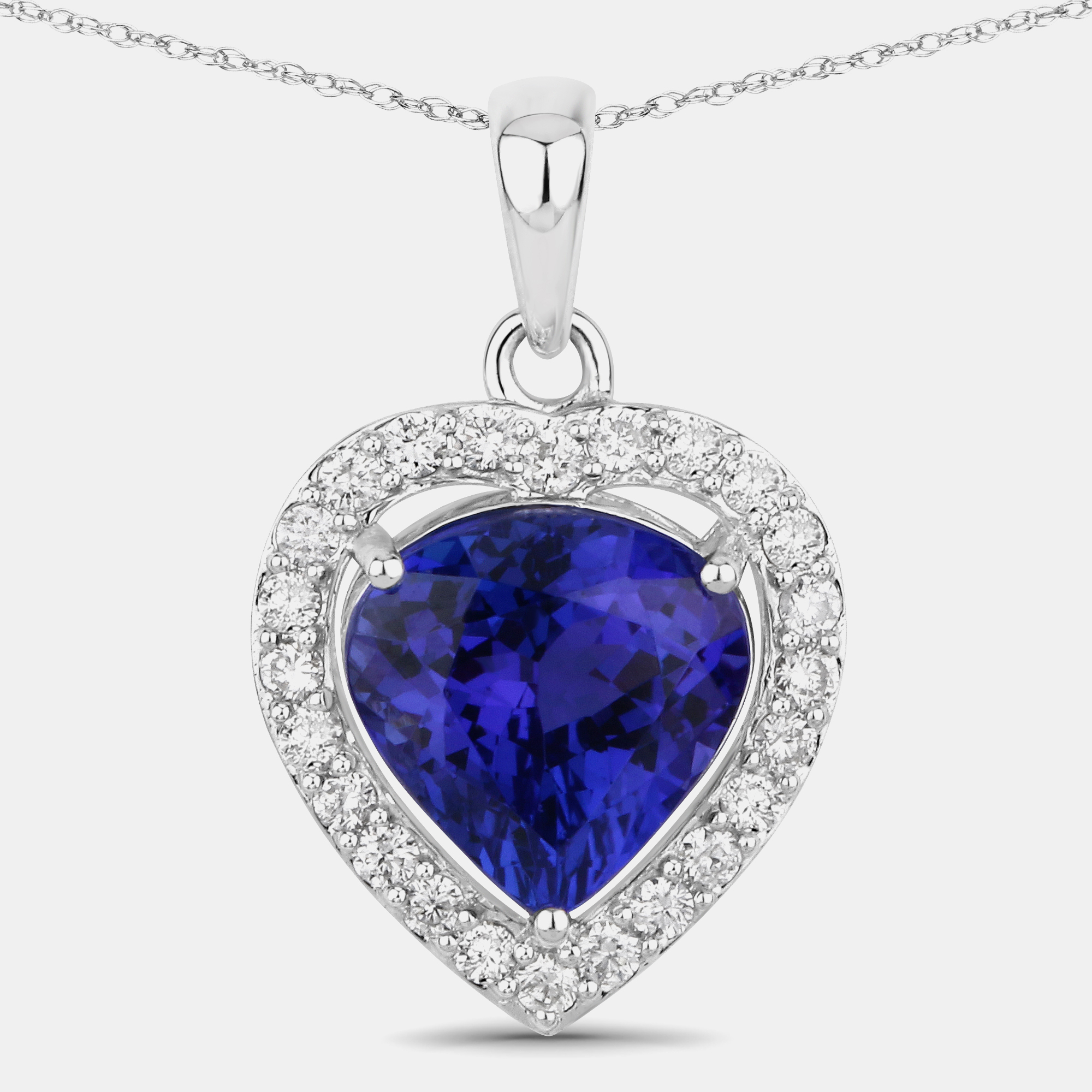 

3.40 cts Tanzanite and Diamond 14K White Gold Heart Shape Pendant