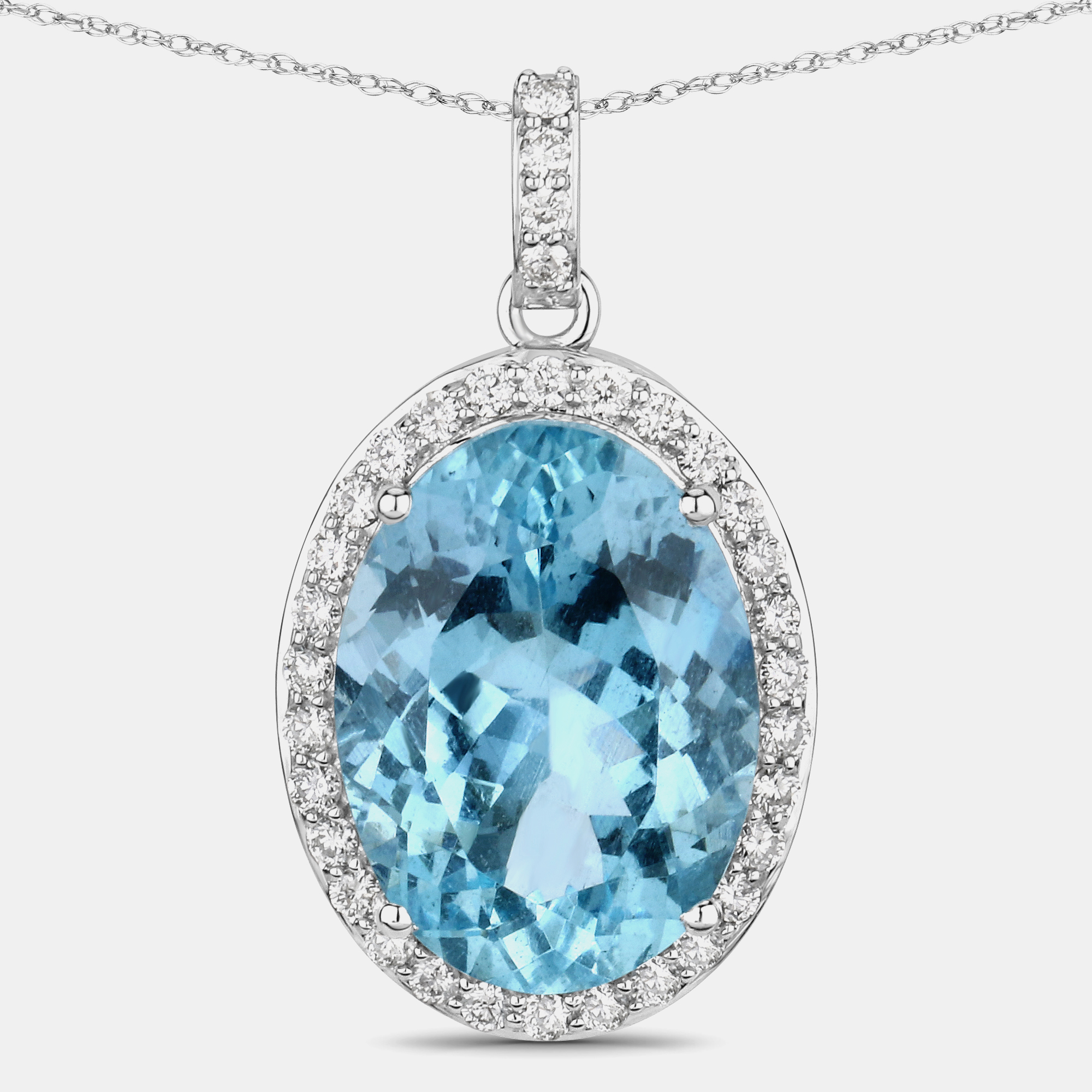 Pre-owned Hautefacets 9.11 Cts Aquamarine And Diamond 14k White Gold Halo Pendant