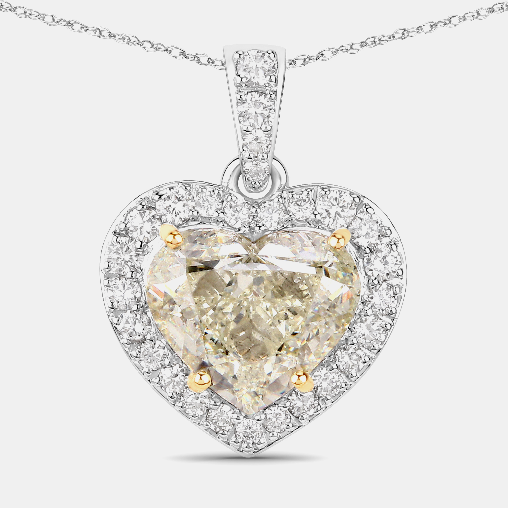 Pre-owned Hautefacets 4.51 Cts Light Yellow Diamond And Diamond 18k White Gold Statement Pendant